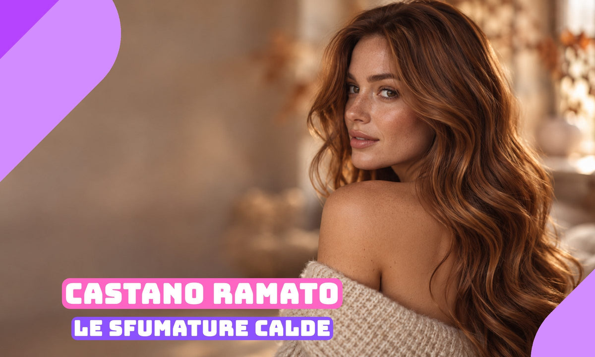 Capelli lunghi castano ramato color cannella con riflessi caramello alla luce d'autunno