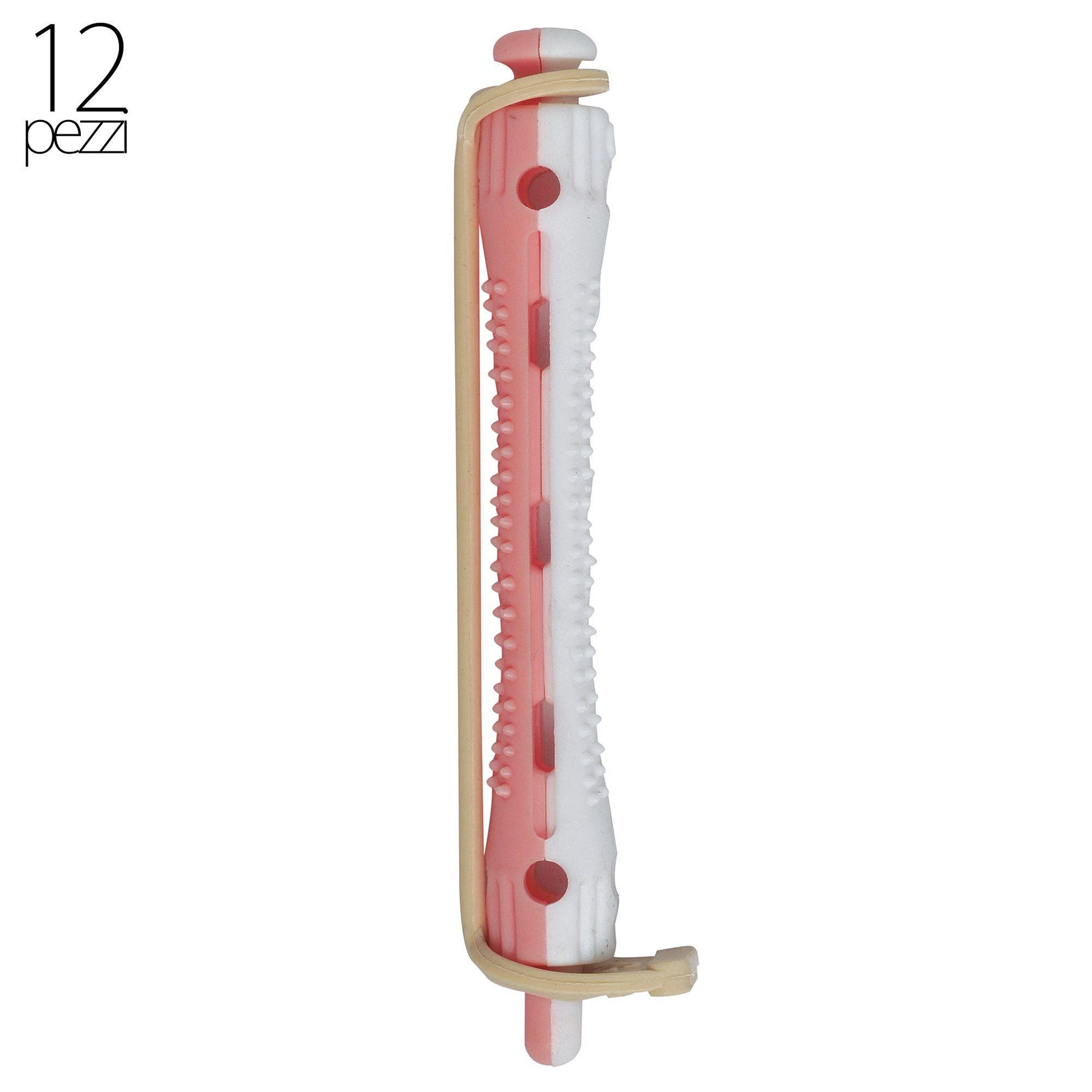 Bigodini Permanente Forati Lunghi 12pz - 6.5mm Bianco-Rosa