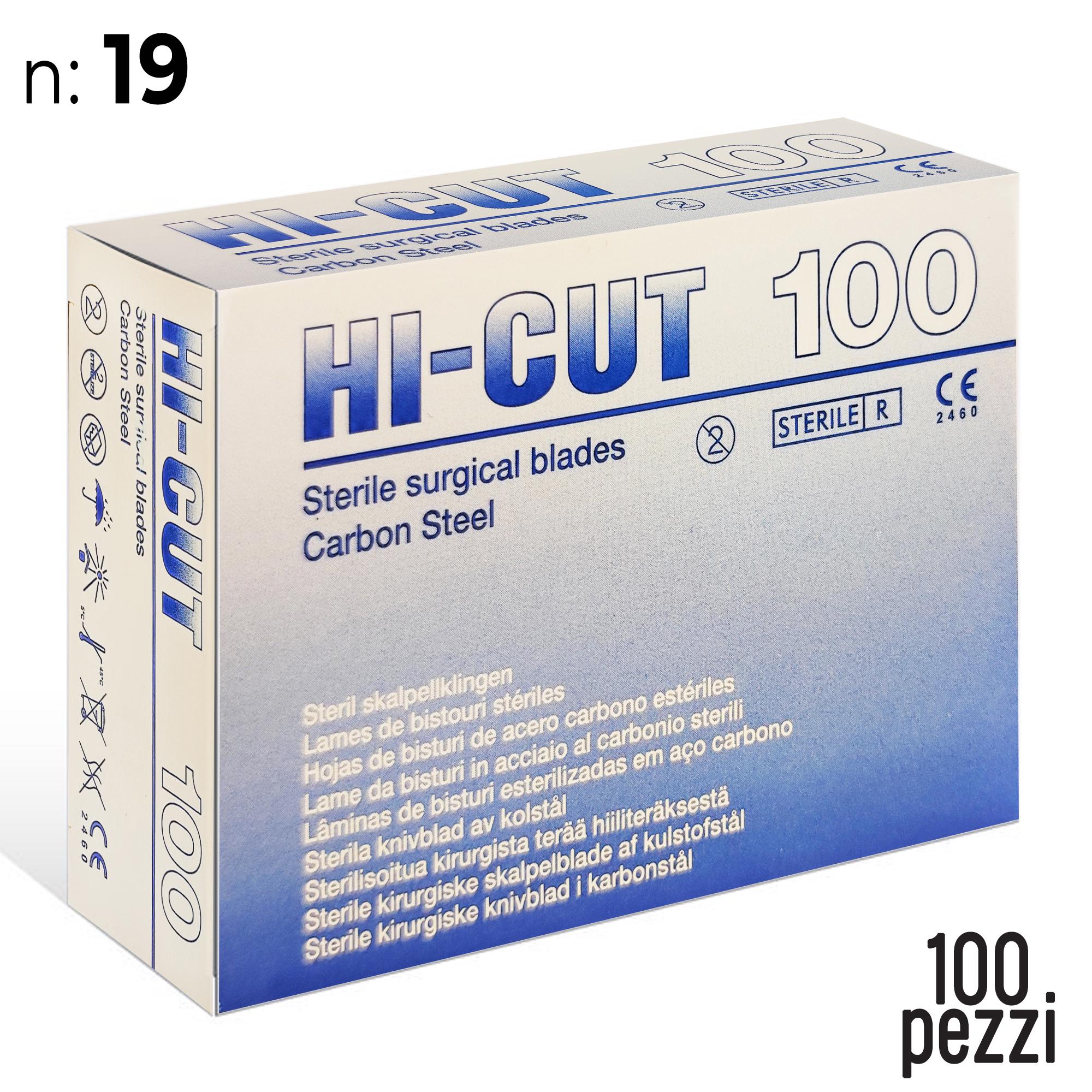 Hi-Cut Lame da Bisturi Sterili in Carbonio 100pz - 19