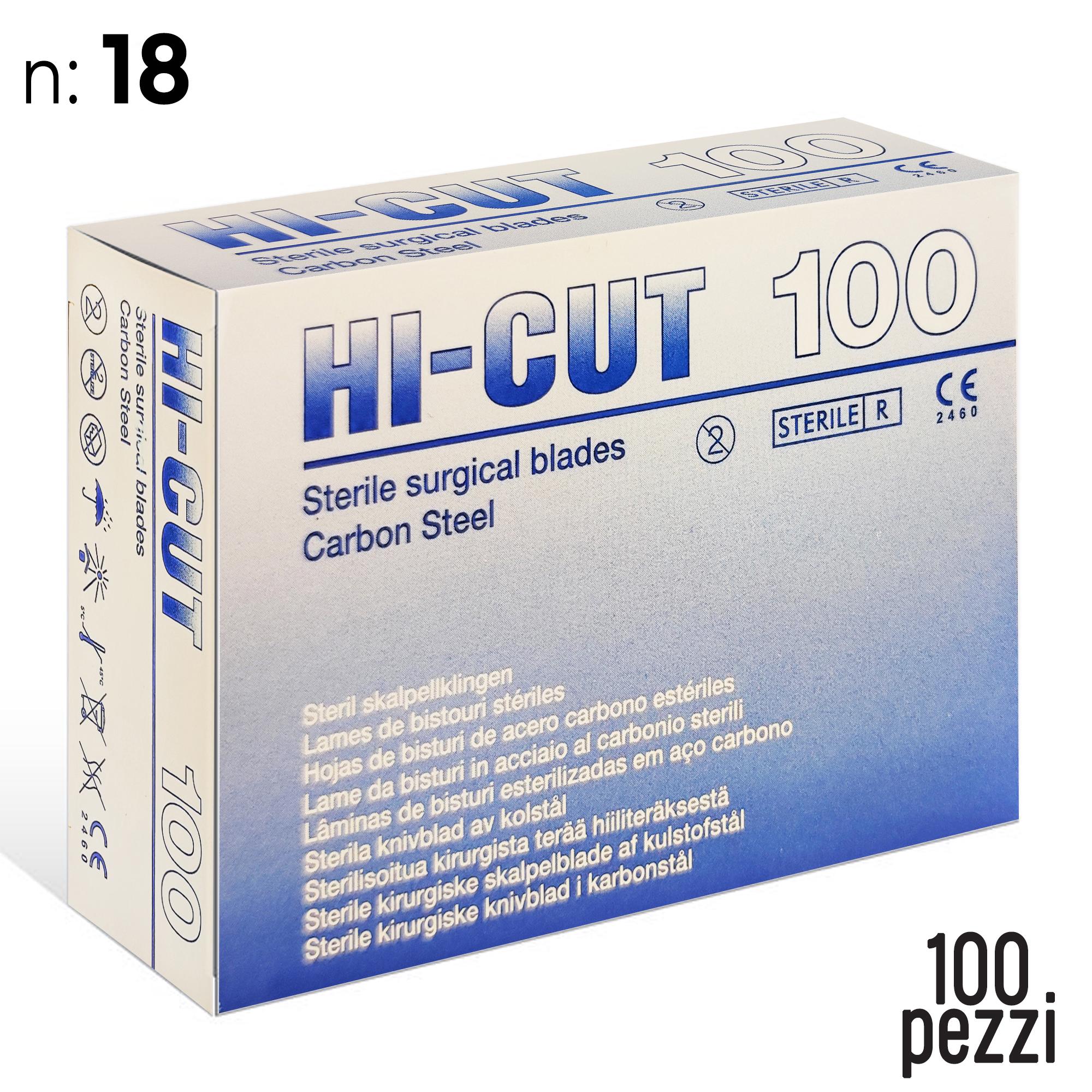 Hi-Cut Lame da Bisturi Sterili in Carbonio 100pz - 18