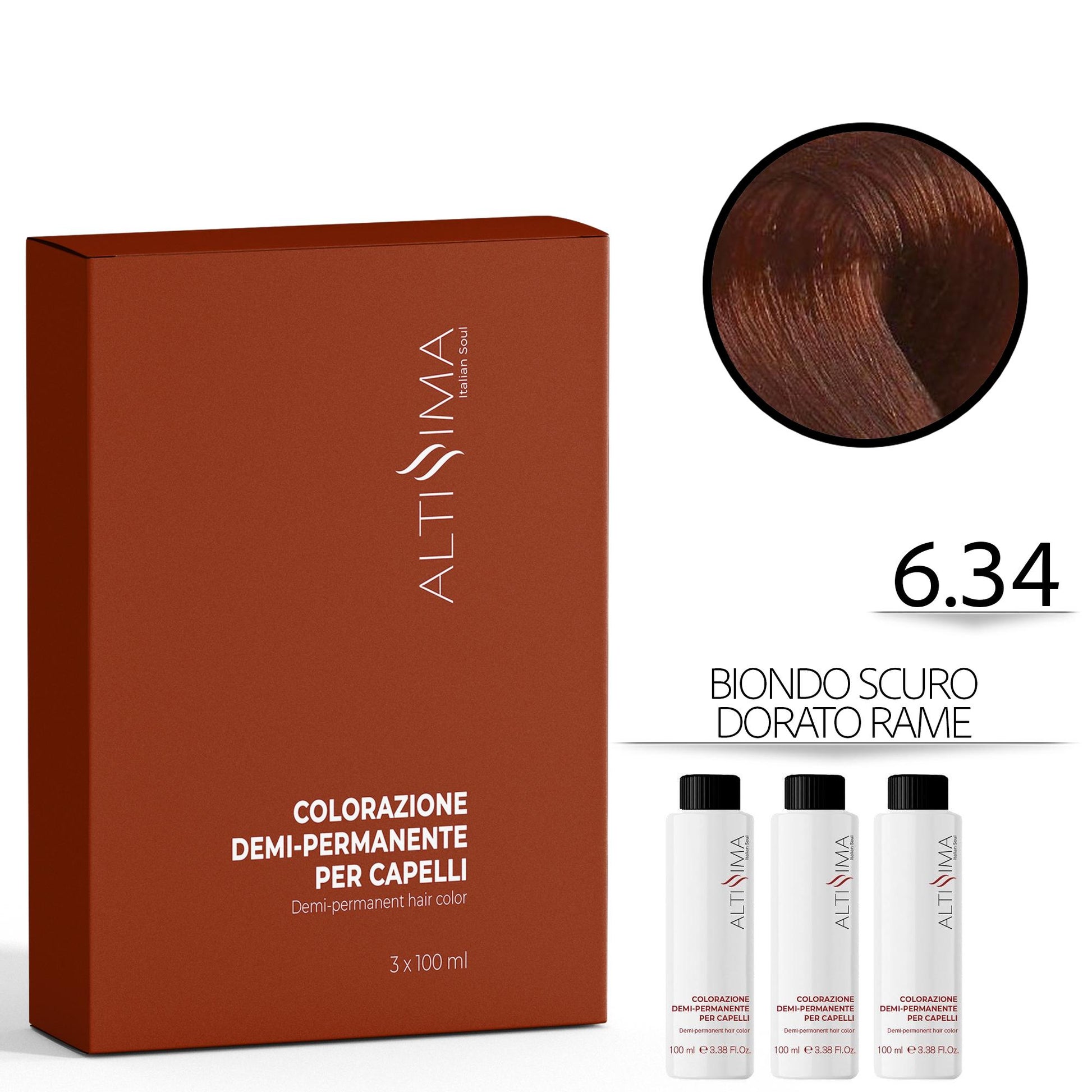 Altissima Tintura Capelli Demi-Permanente 3x100ml - 6.34