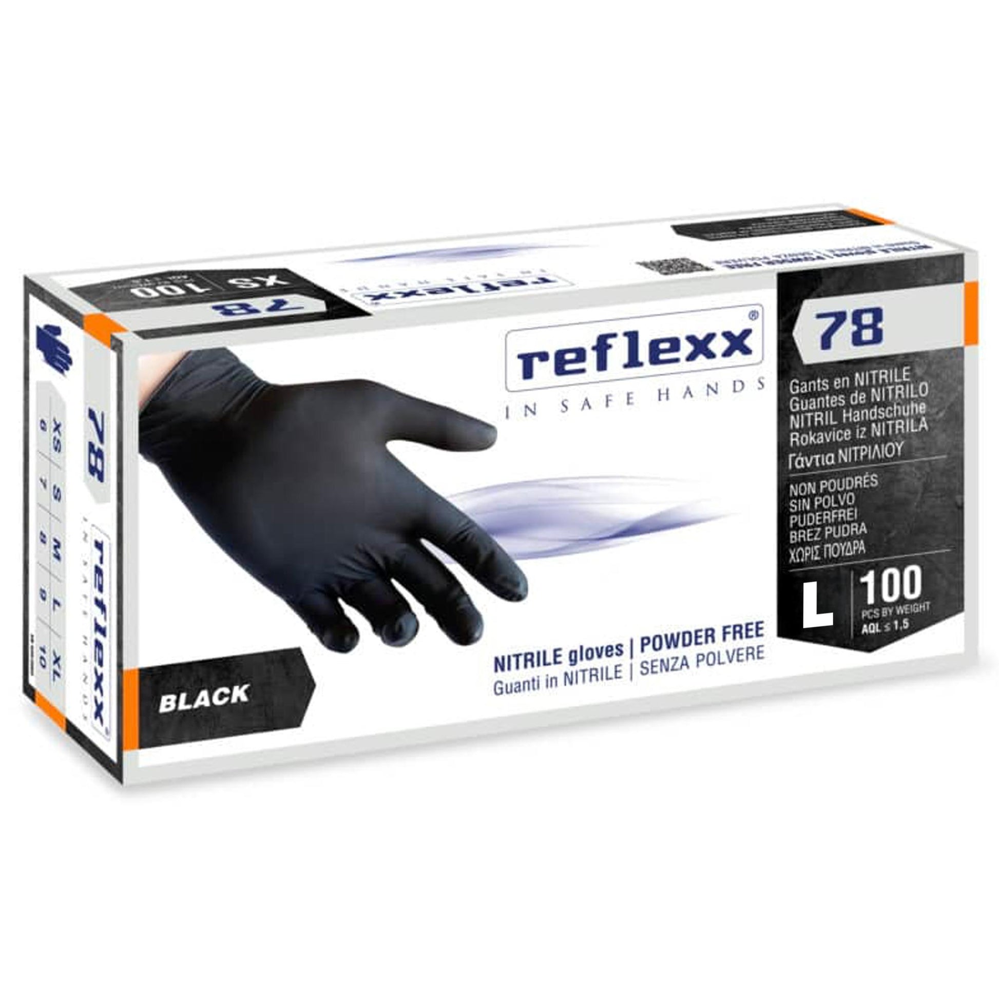 ReFlexx 78 Guanti in Nitrile Nero Non Talcati 100pz - L