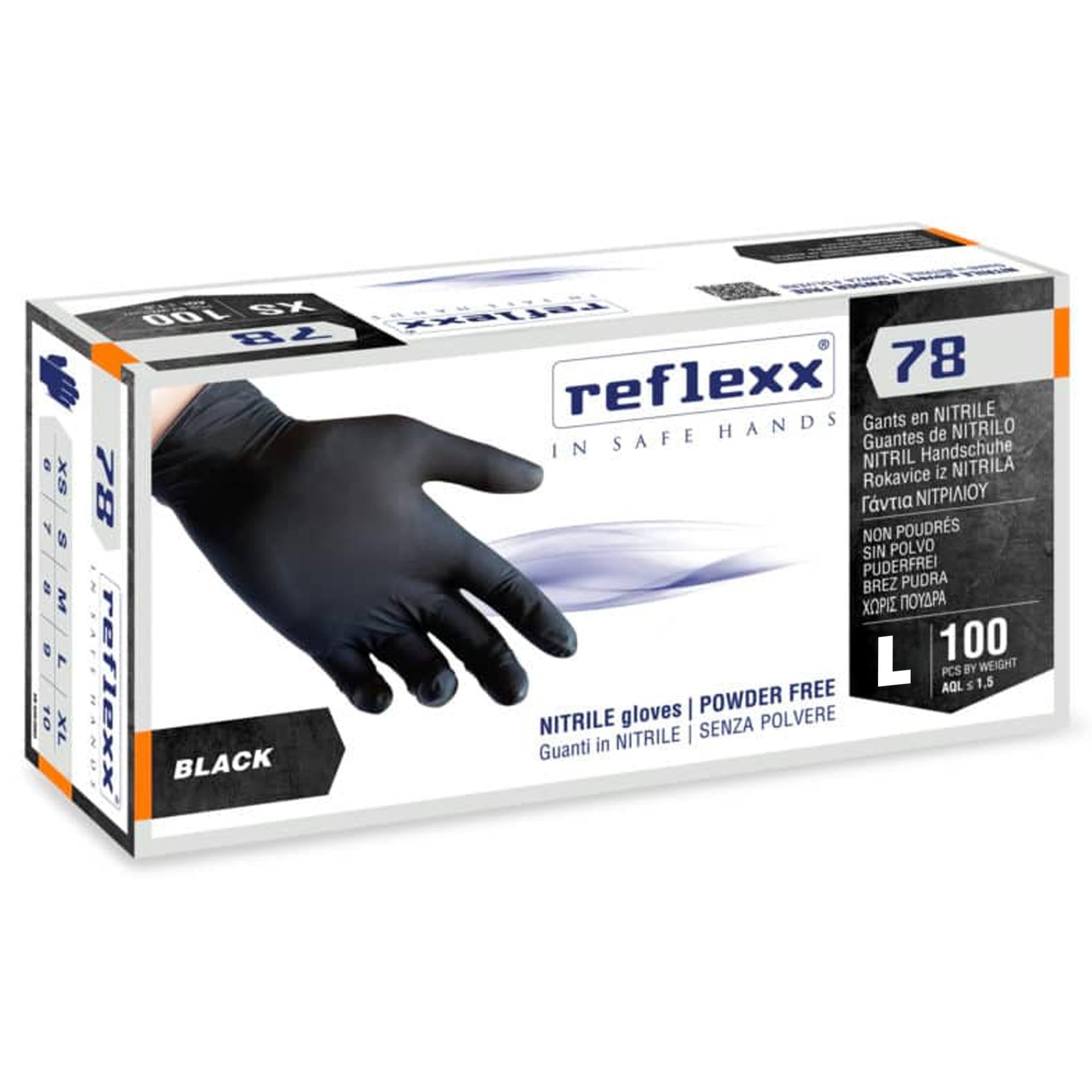 ReFlexx 78 Guanti in Nitrile Nero Non Talcati 100pz - L