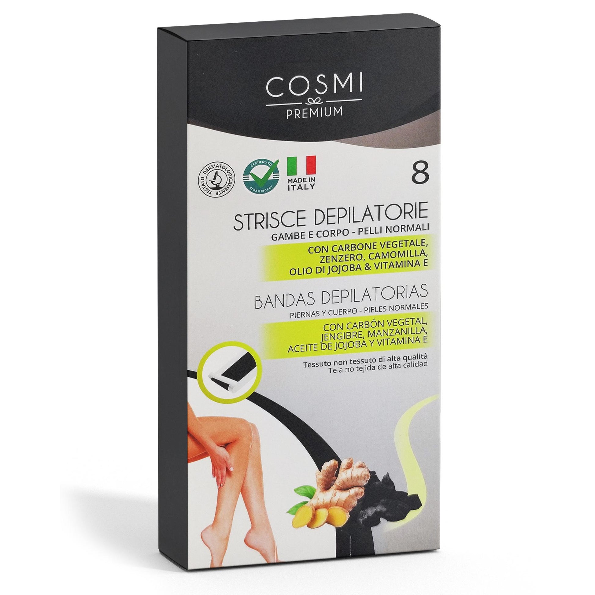 Cosmi Strisce Depilatorie Gambe e Corpo Pelli Normali 8pz - Carbone Vegetale
