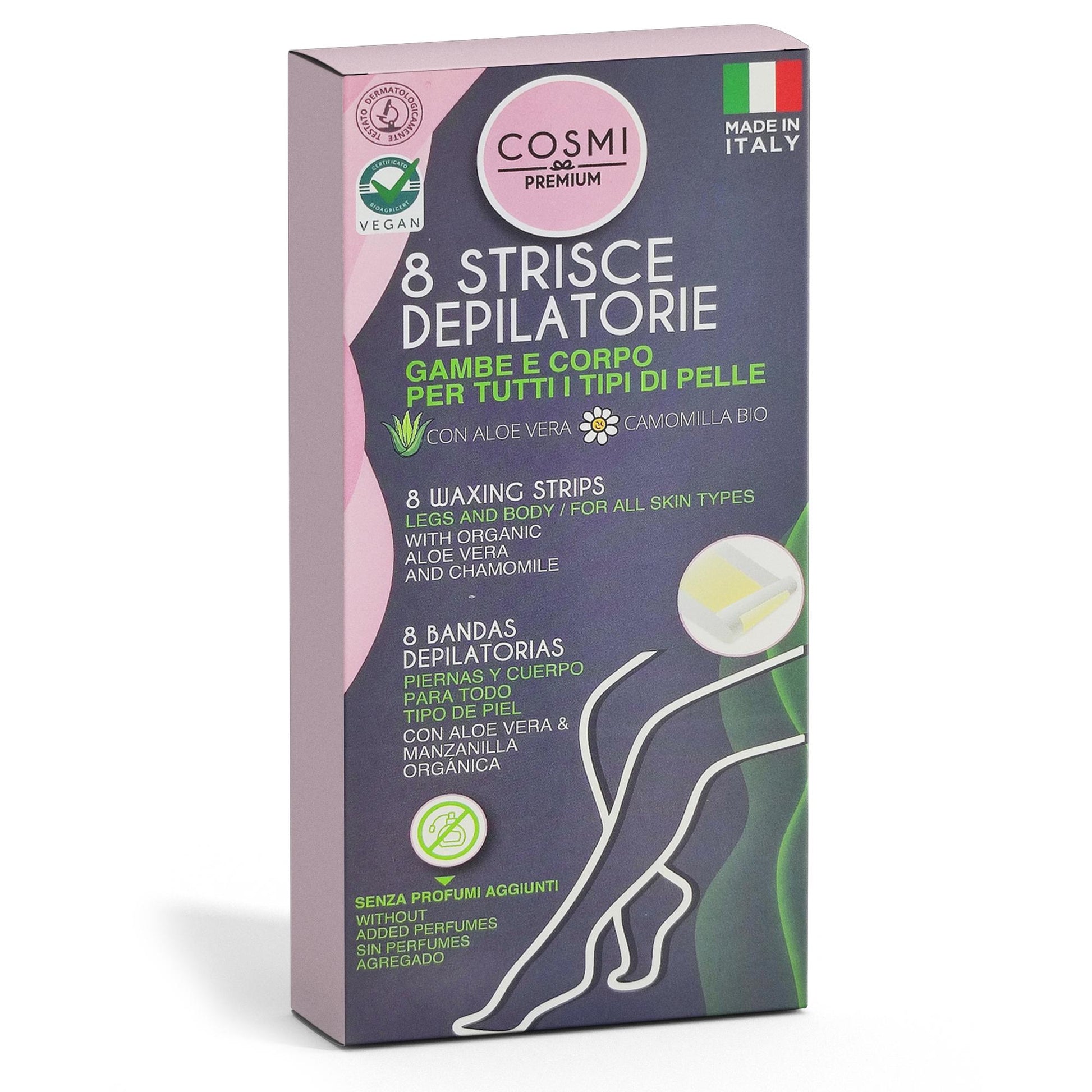 Cosmi Strisce Depilatorie Gambe e Corpo Tutte le Pelli 8pz - Aloe e Camomilla