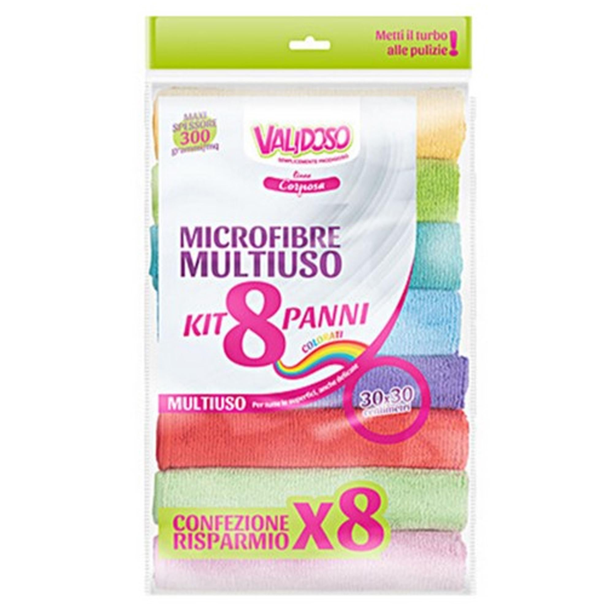 Validoso Panni Microfibra Multiuso Colorati 30x30cm - 8pz
