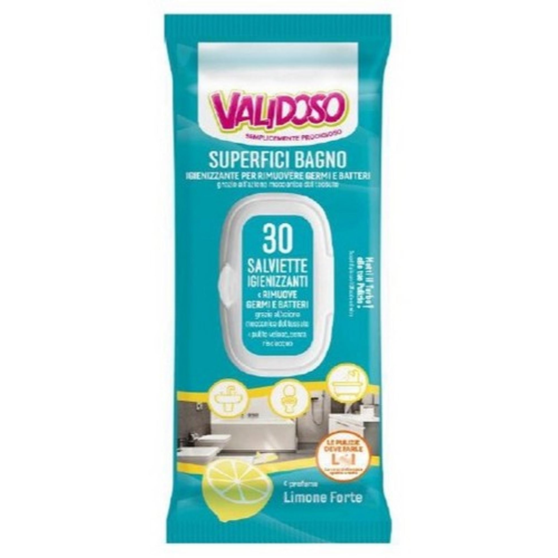 Validoso Salviettine Igienizzanti Superfici Bagno 30pz - Limone Forte