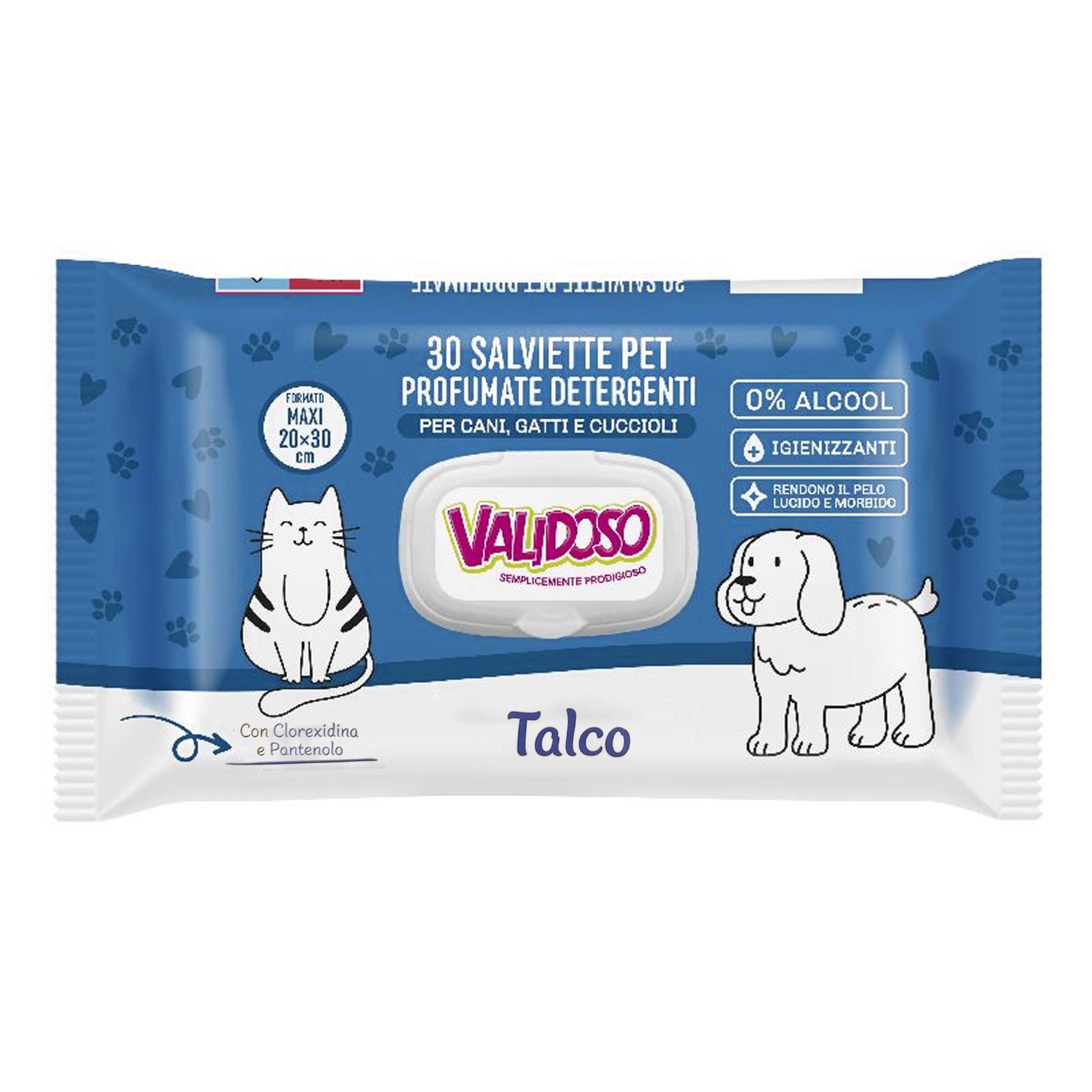 Validoso Salviettine Detergenti per Cani e Gatti 30pz - Talco