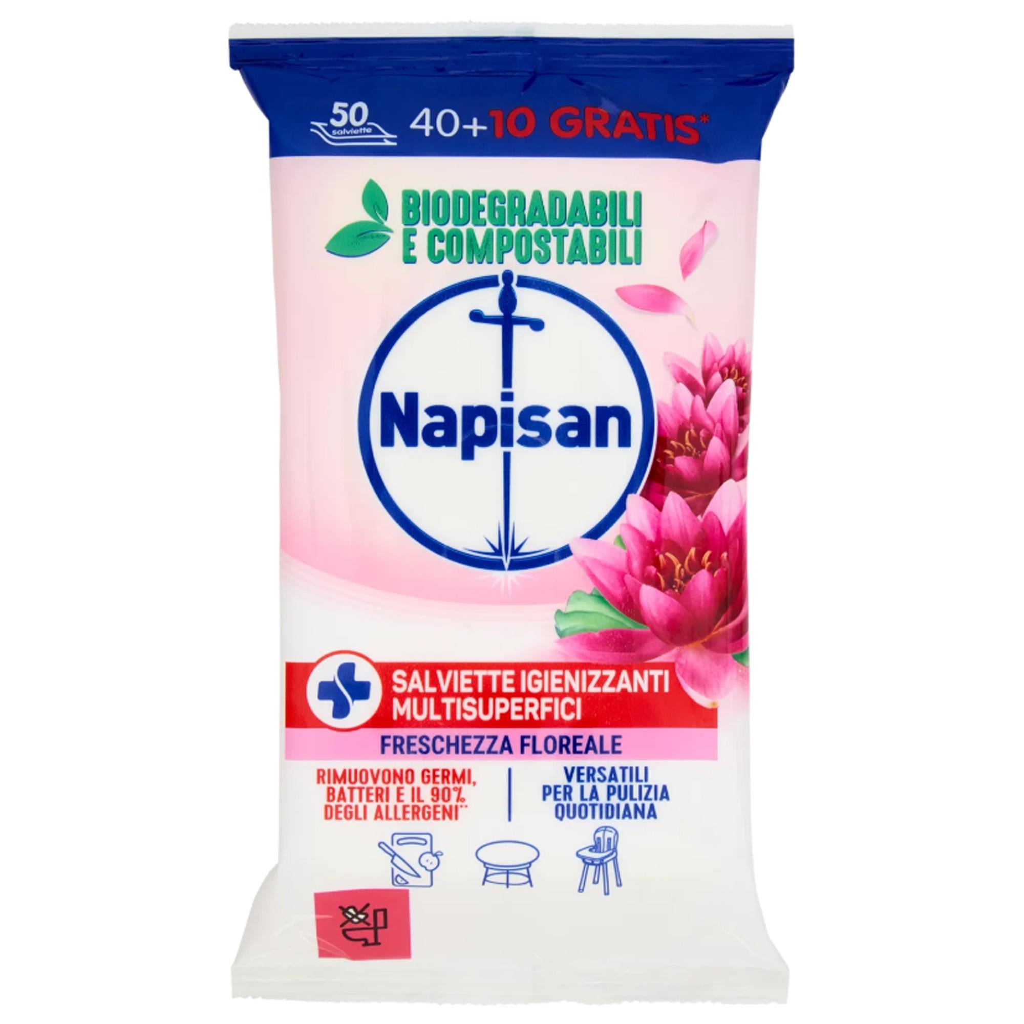 Napisan Salviette Igienizzanti Multisuperfici 50pz - Freschezza Floreale