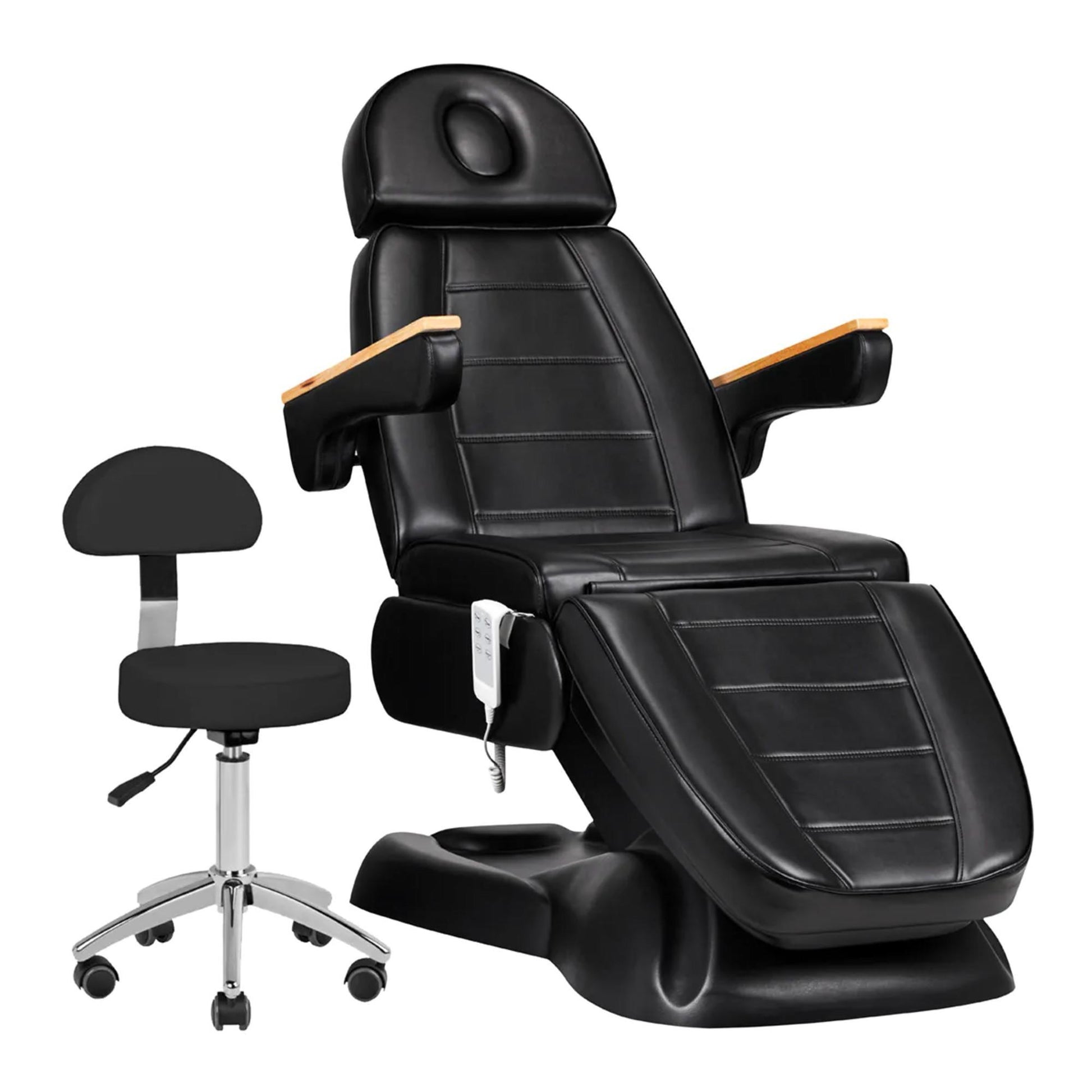 Sillon Poltrona Lettino Elettrica Lux 273B e Sgabello 304 - Nero
