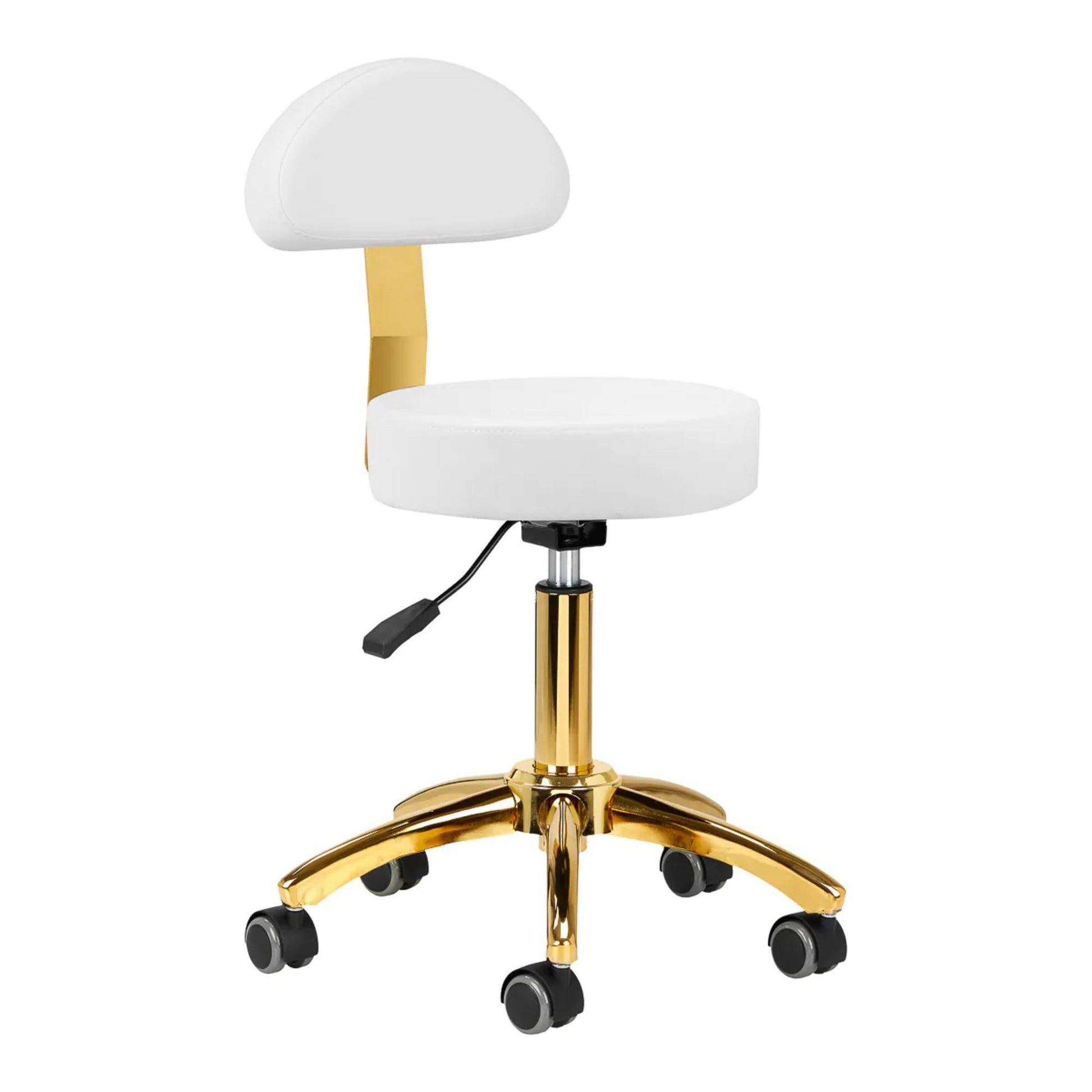 Sgabello AM-304G con Rotelle - Bianco Oro