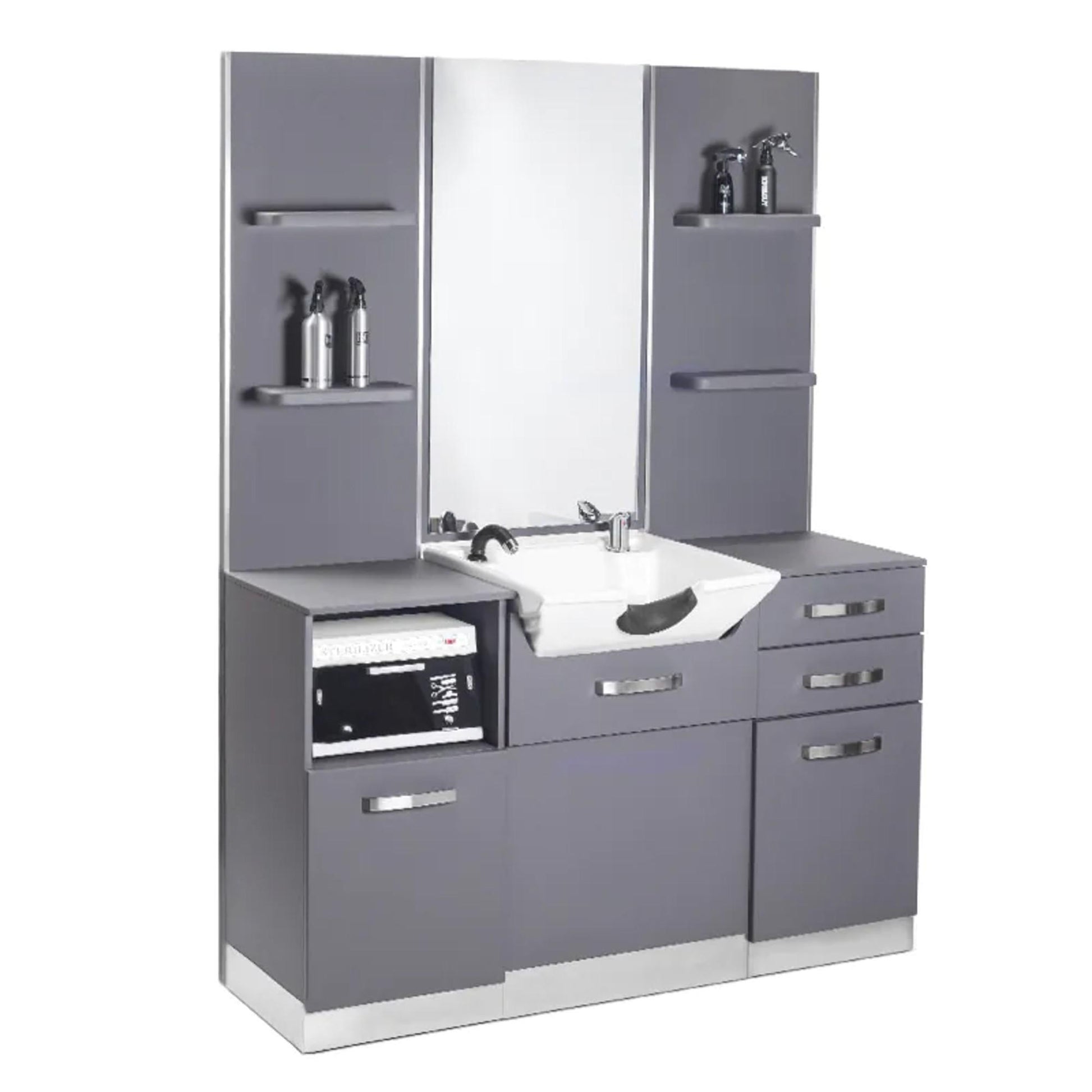 Gabbiano Lavaggio con Specchiera B085 per Parrucchiere - Grigio