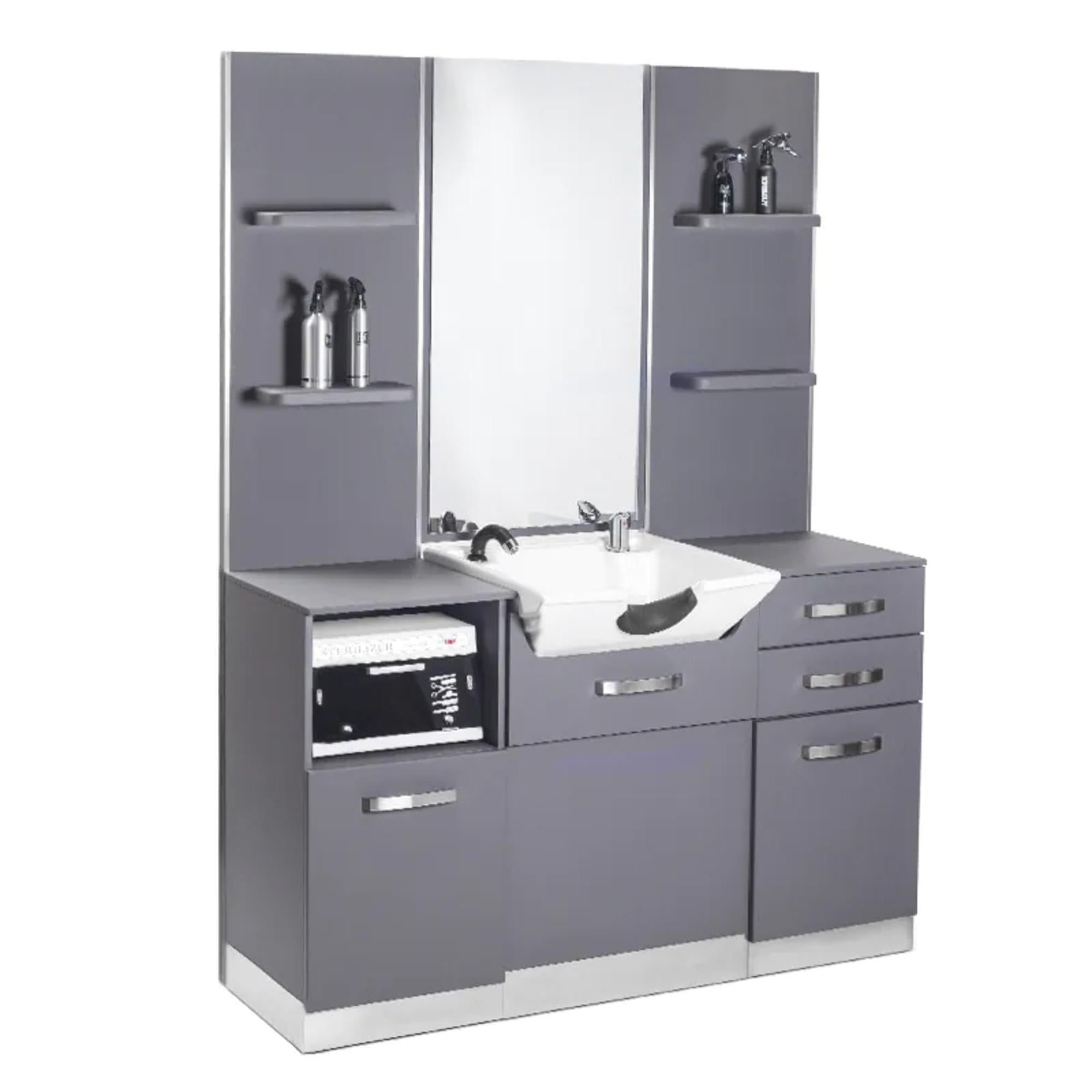Gabbiano Lavaggio con Specchiera B085 per Parrucchiere - Grigio