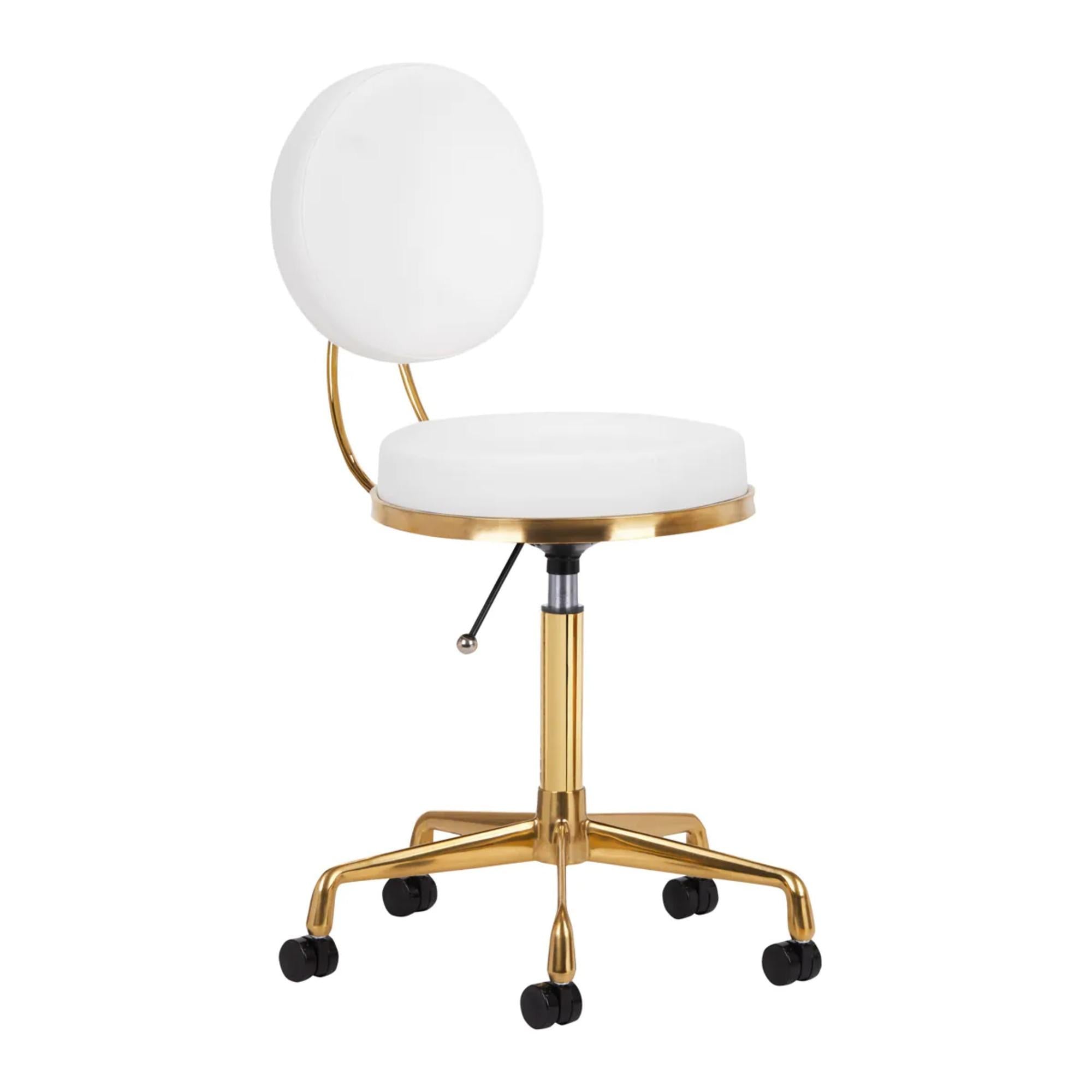 Sgabello H5 con Rotelle - Bianco Oro