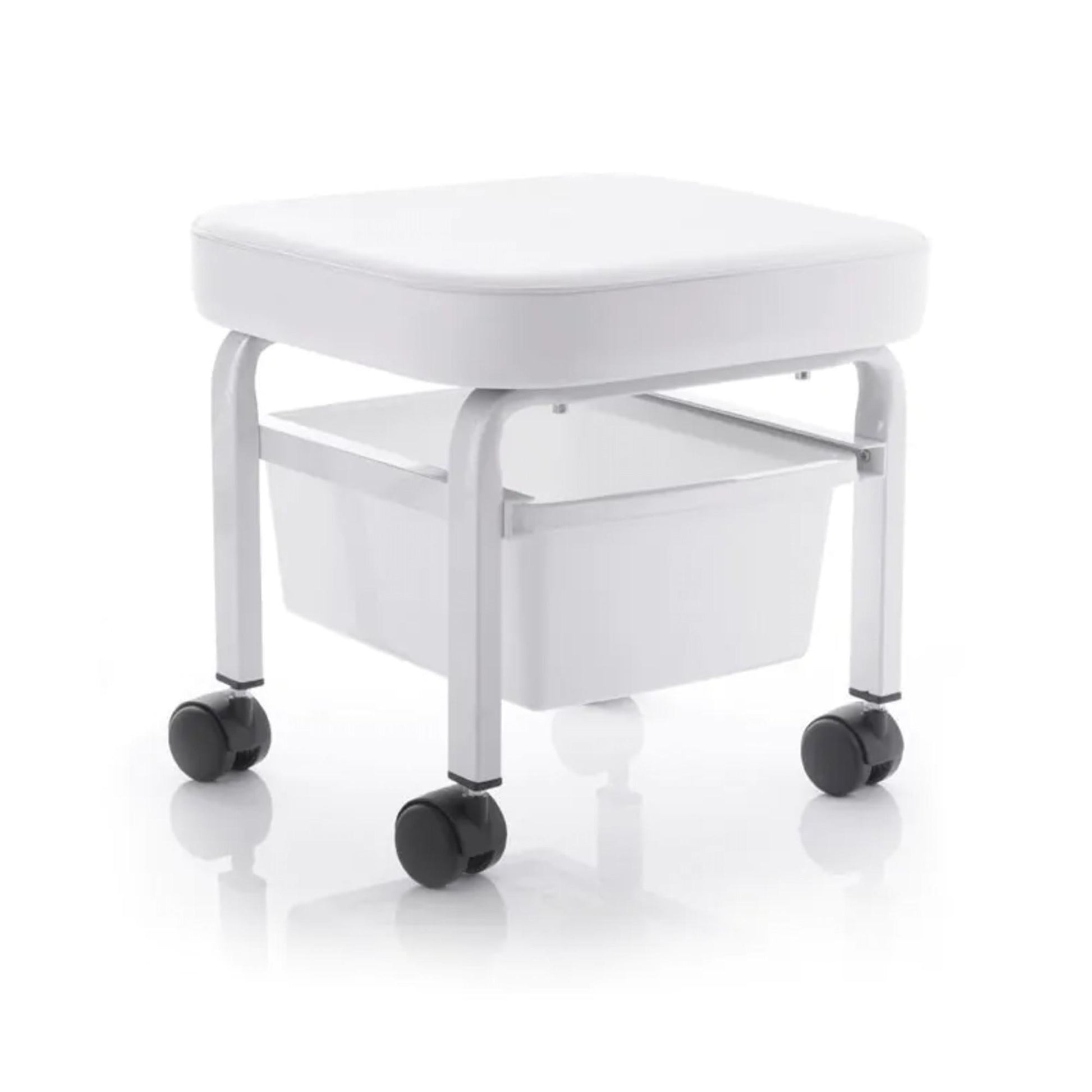 Sgabello per Pedicure con Contenitore e Rotelle - Bianco
