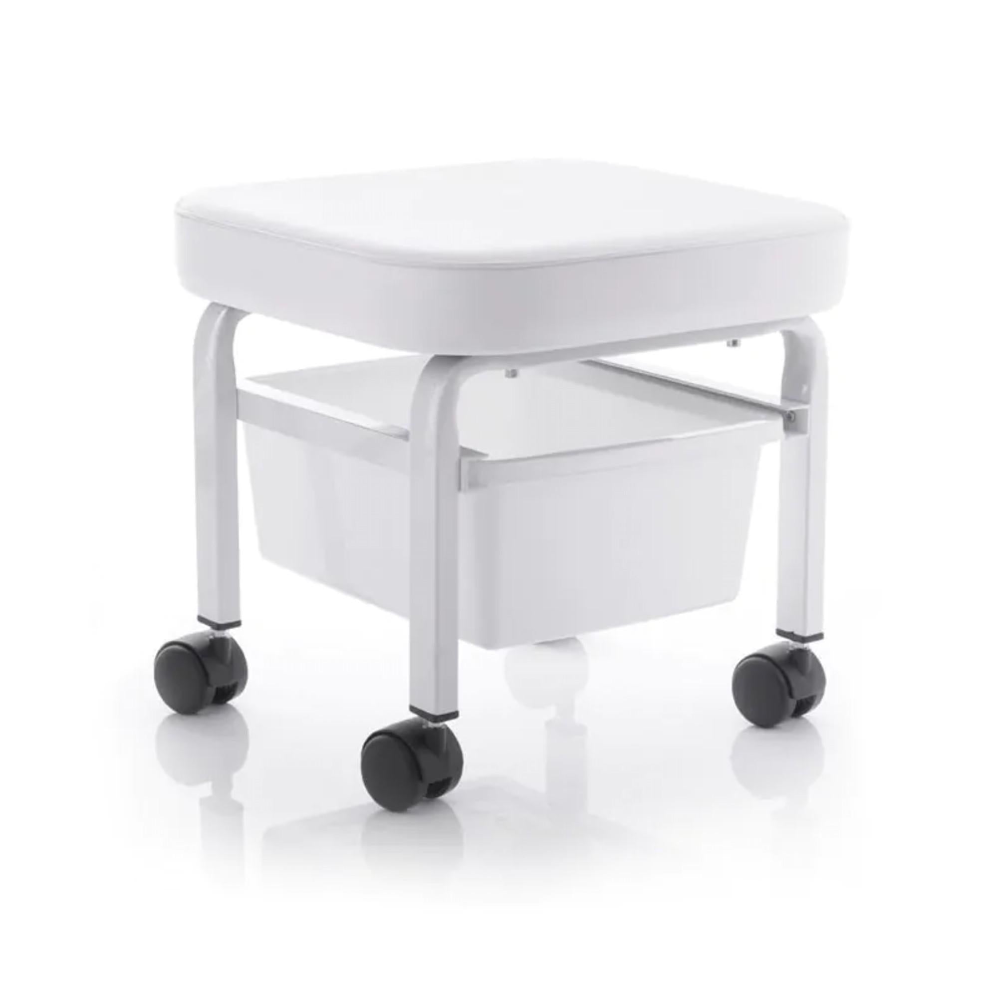 Sgabello per Pedicure con Contenitore e Rotelle - Bianco