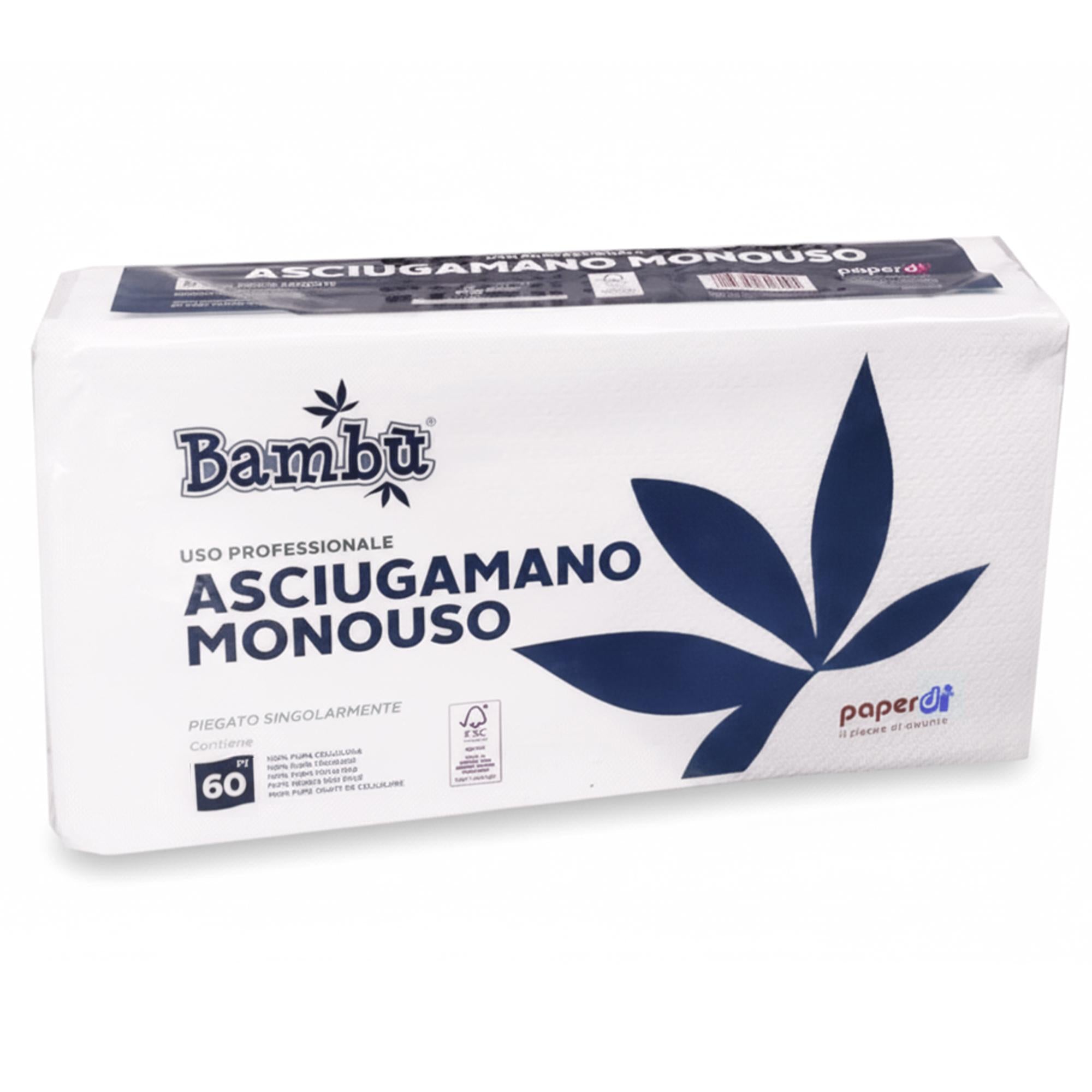 Bambù Asciugamani in Carta Monouso Pura Cellulosa 34x68cm - 60pz