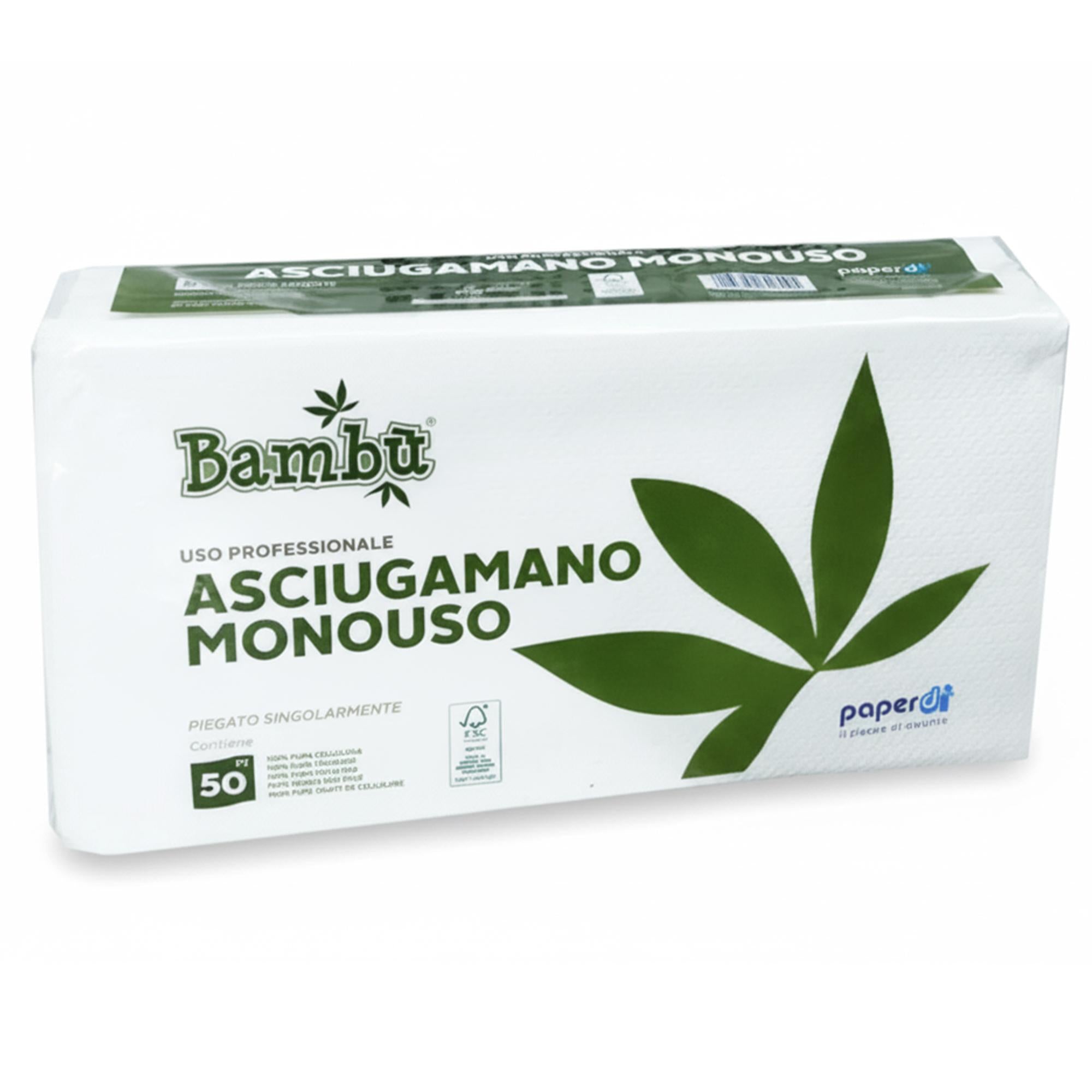 Bambù Asciugamani in Carta Monouso Pura Cellulosa 34x68cm - 50pz