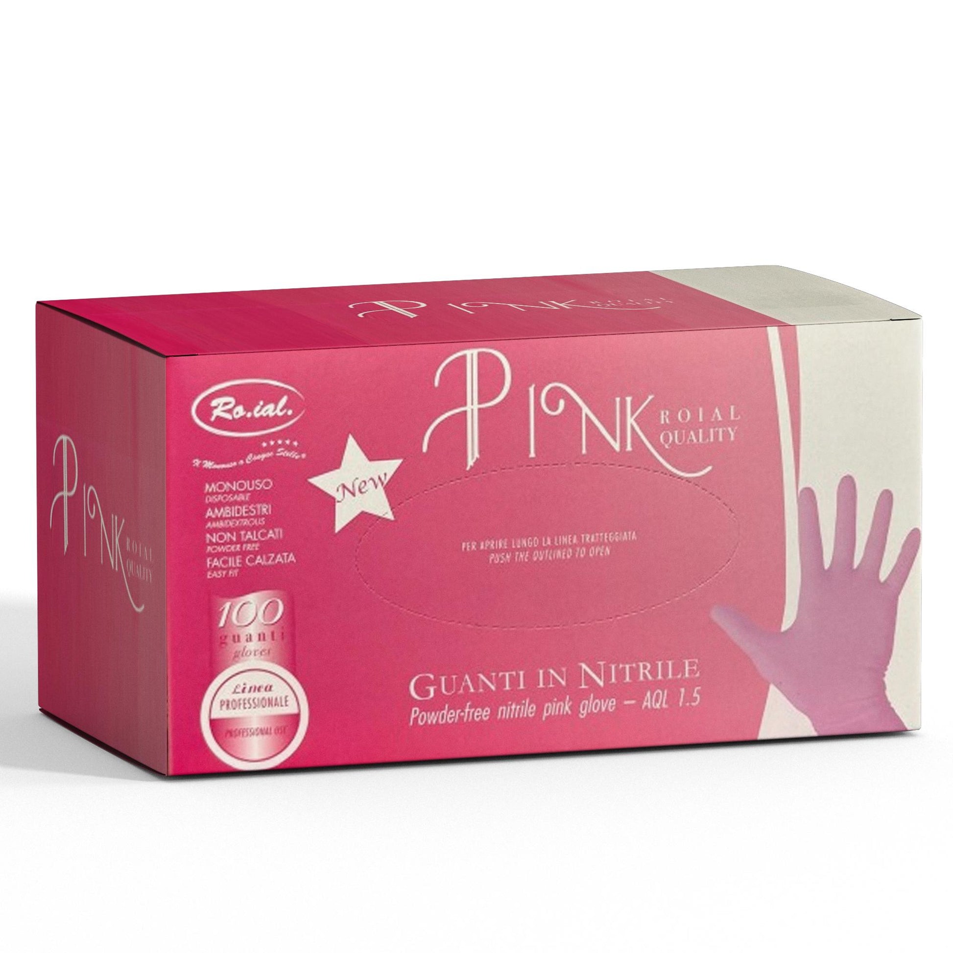 Roial Guanti in Nitrile Non Talcati Rosa 100pz - M
