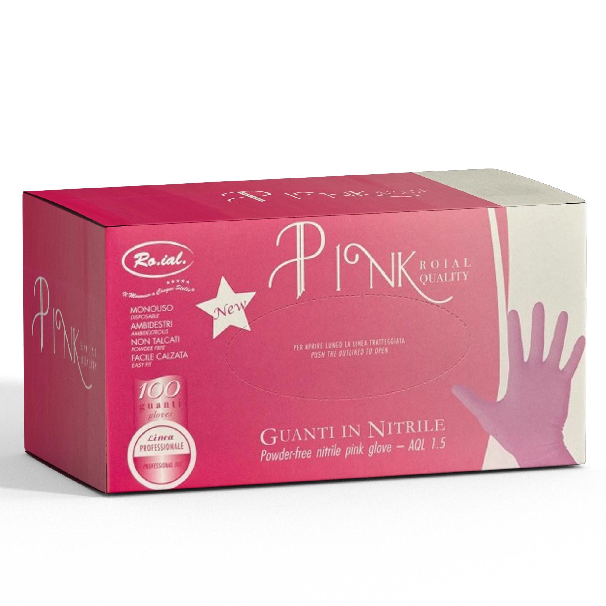 Roial Guanti in Nitrile Non Talcati Rosa 100pz - M