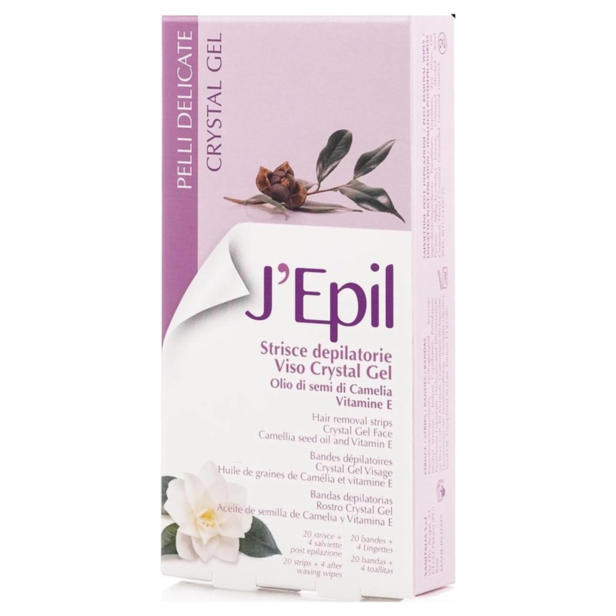 J'Epil Strisce Depilatorie Viso Crystal Gel con Camelia - 20pz