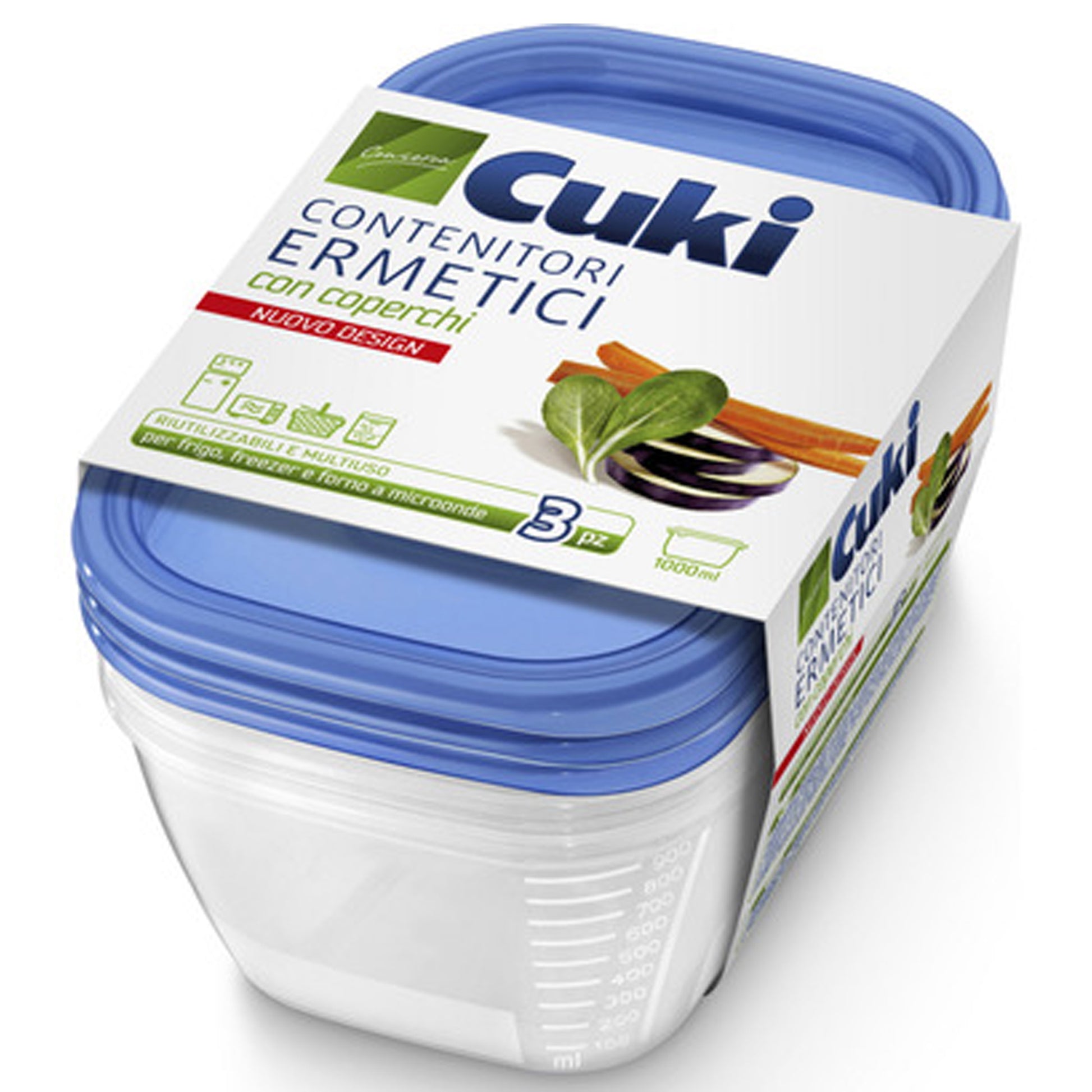 Cuki Contenitori Ermetici con Coperchio Rettangolari - 3pz