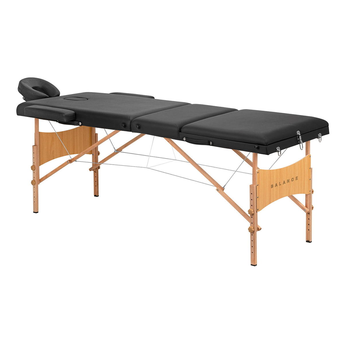 Balance Lettino Massaggio Pieghevole in Legno 3 Segmenti 190x70 - Nero