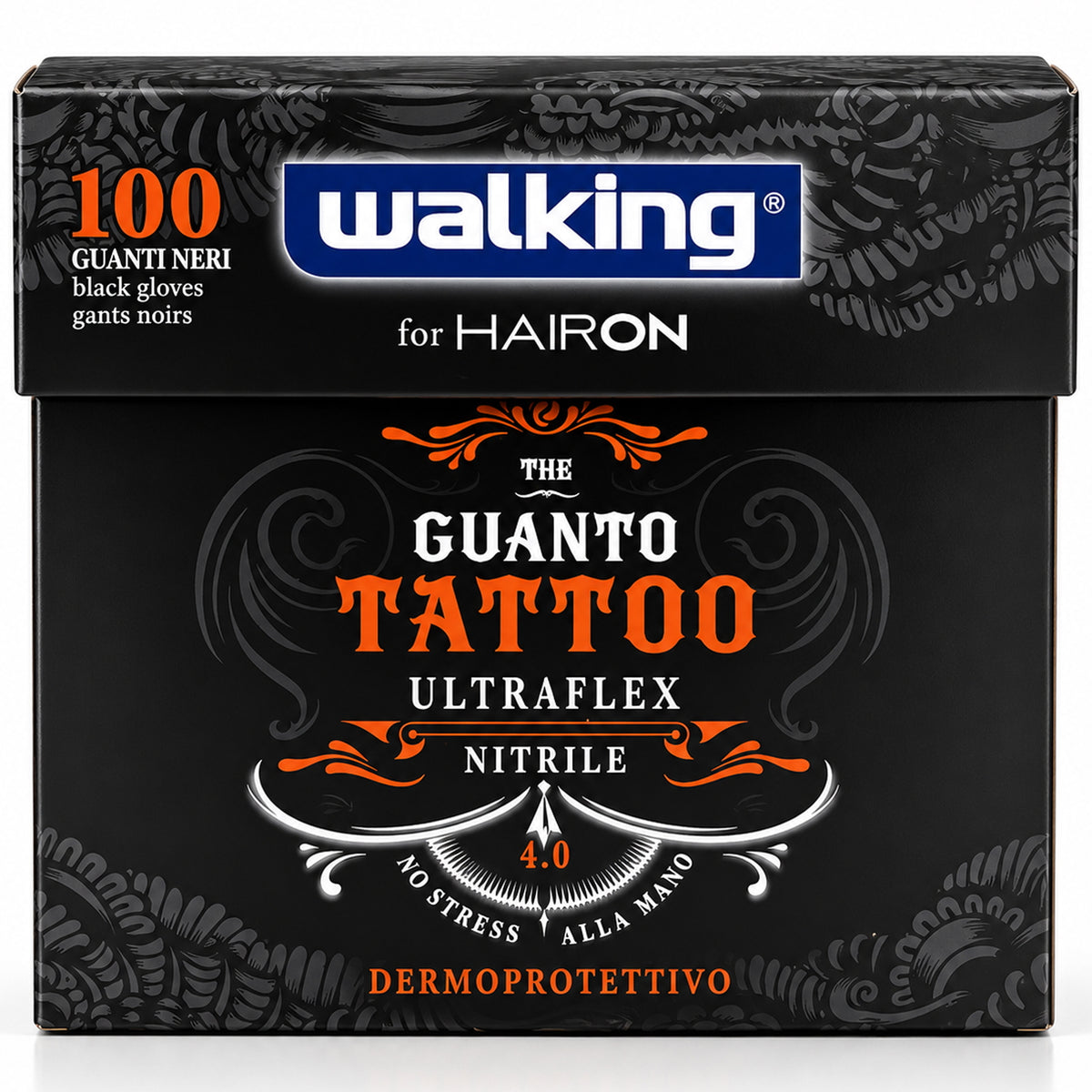 Guanti M Nitrile Walking Tatoo Ultraflex Nero 100pz