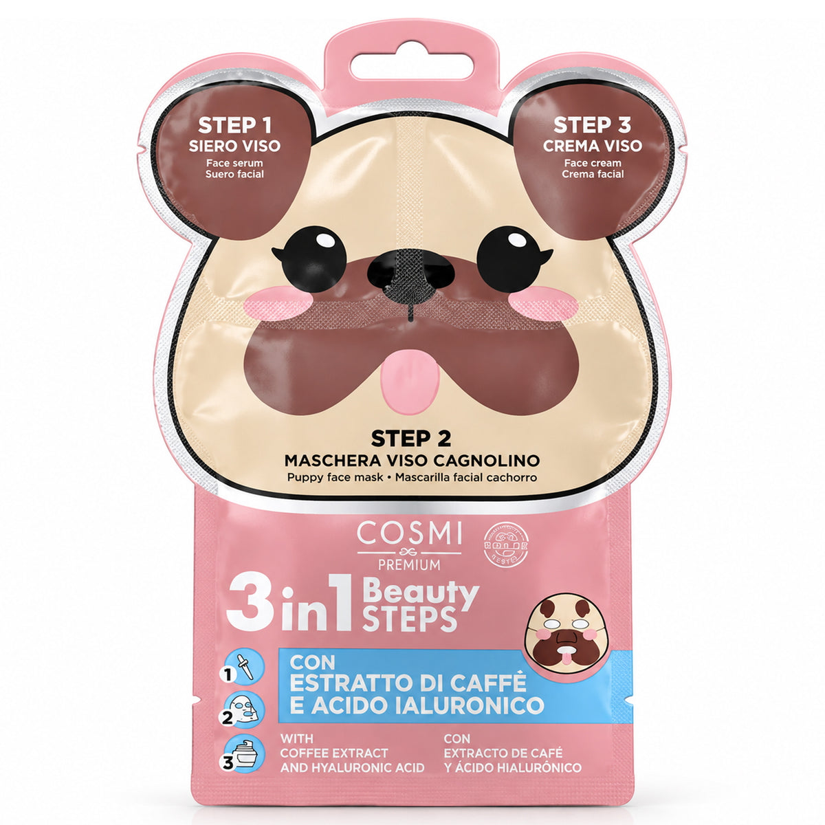 Maschera Viso Cosmi 3in1 Beauty Steps Carlino Estratto di Caffe