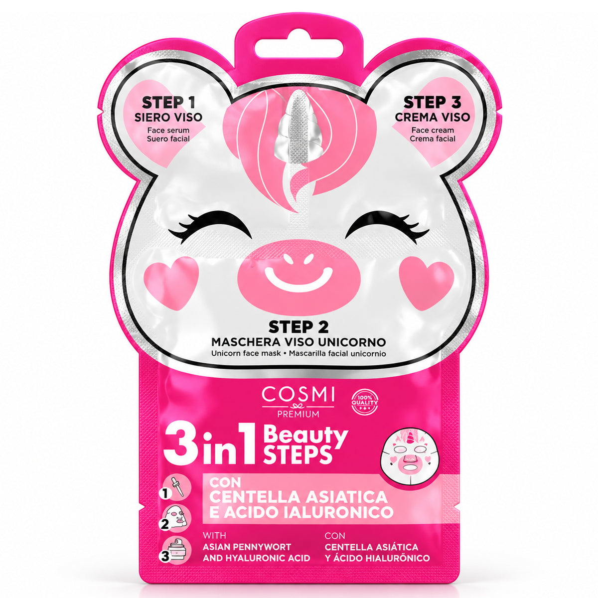 Maschera Viso Cosmi 3in1 Beauty Steps Unicorno