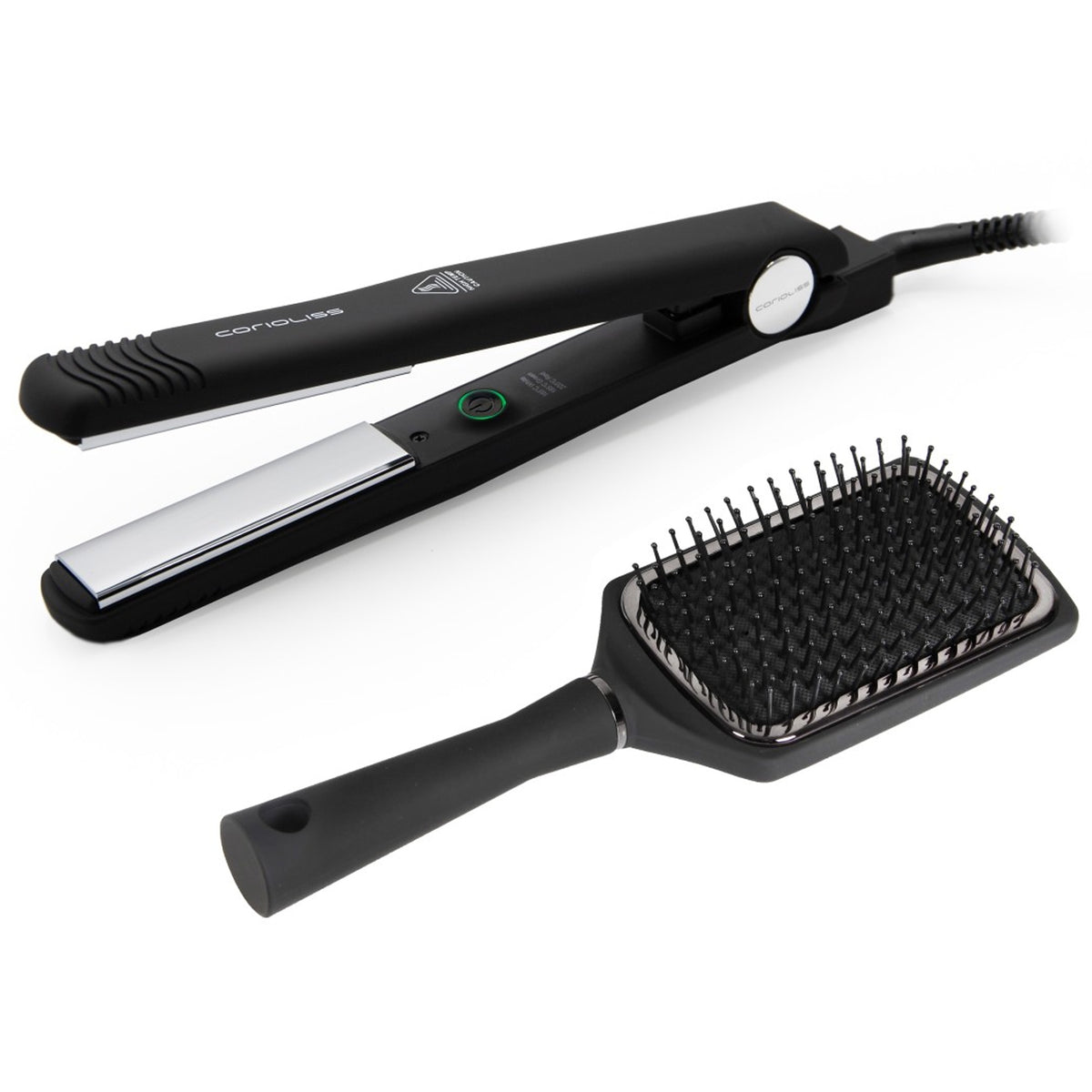Piastra Lisciante Corioliss C-Style Soft Touch Box con Spazzola NERO E CROMO