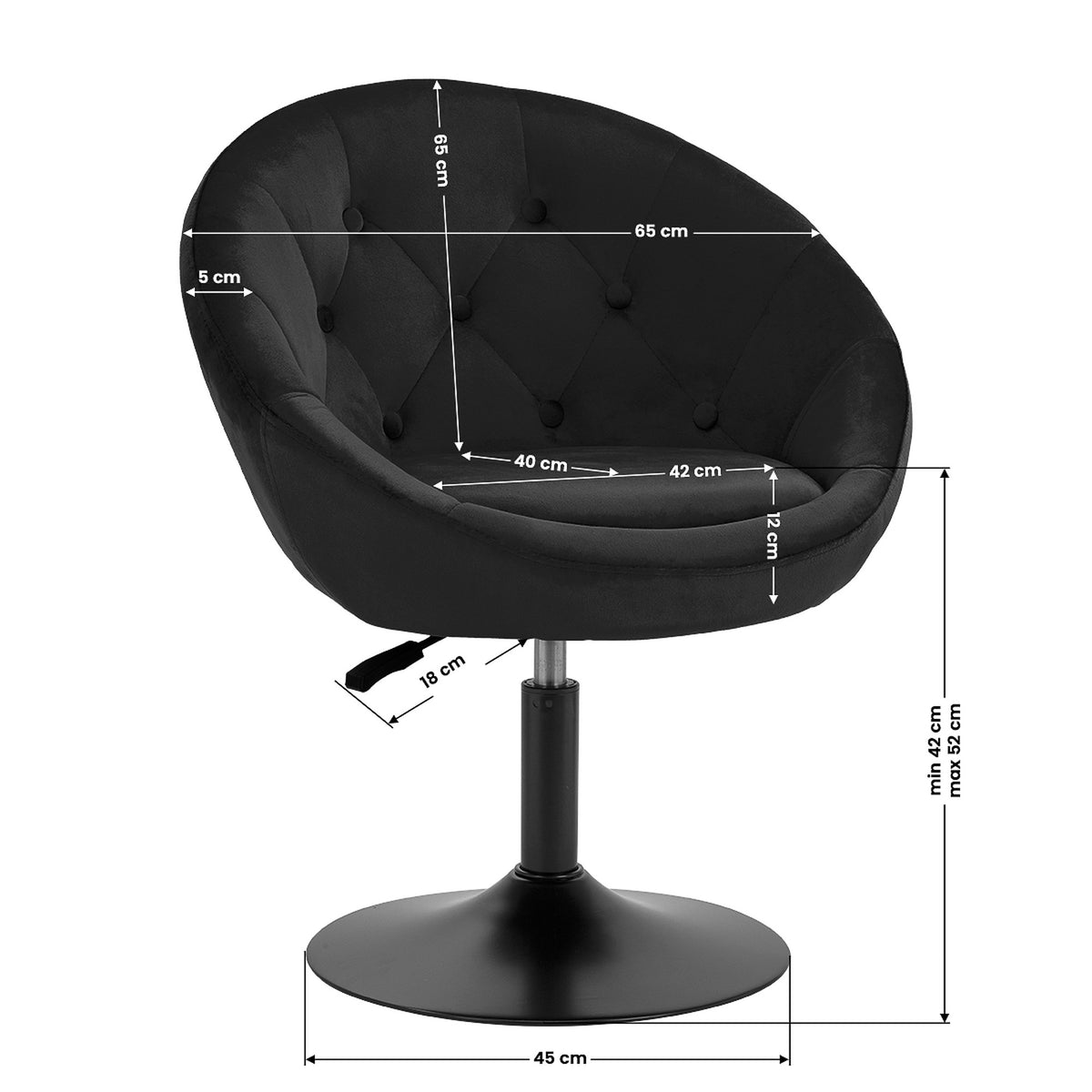 4Rico Poltrona Girevole QS-BL12B in Velluto - Nero