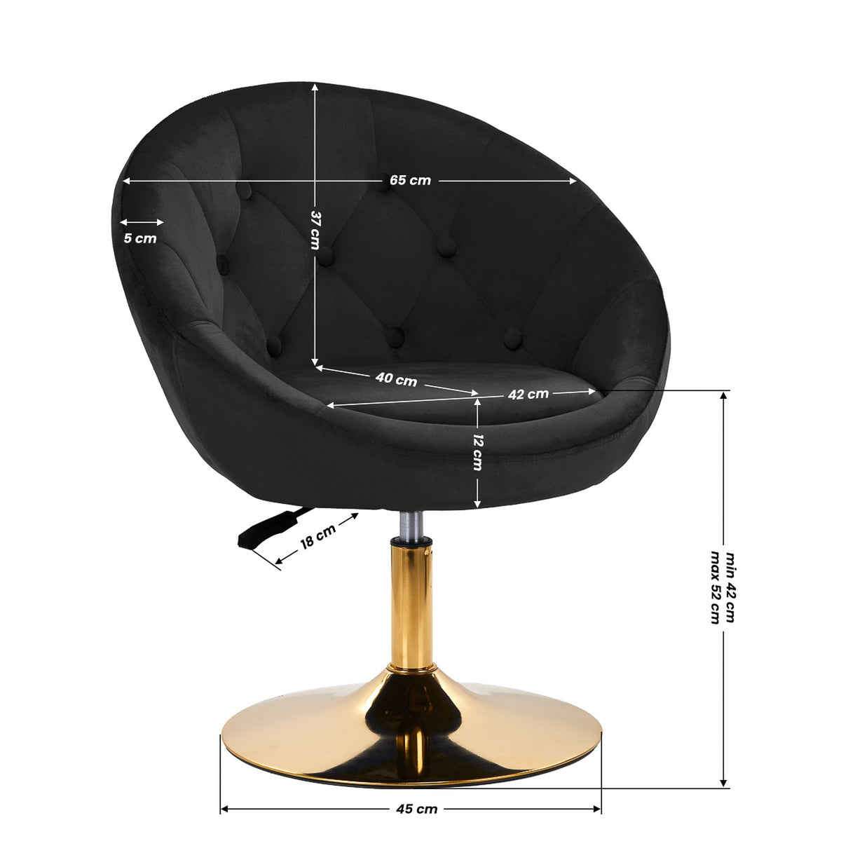 4Rico Poltrona Girevole QS-BL12G in Velluto - Nero