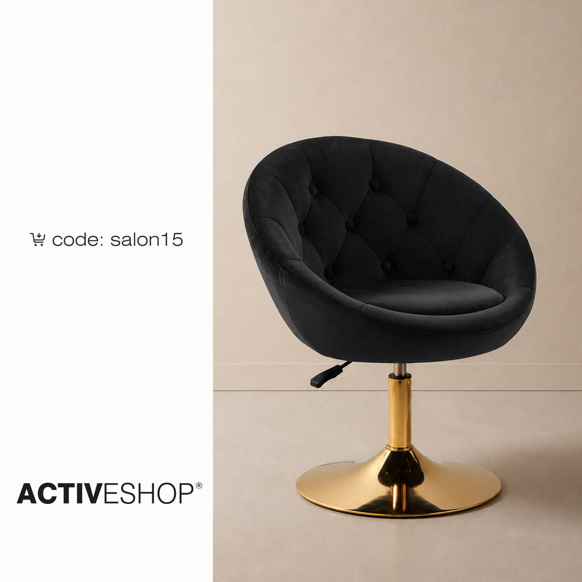4Rico Poltrona Girevole QS-BL12G in Velluto - Nero