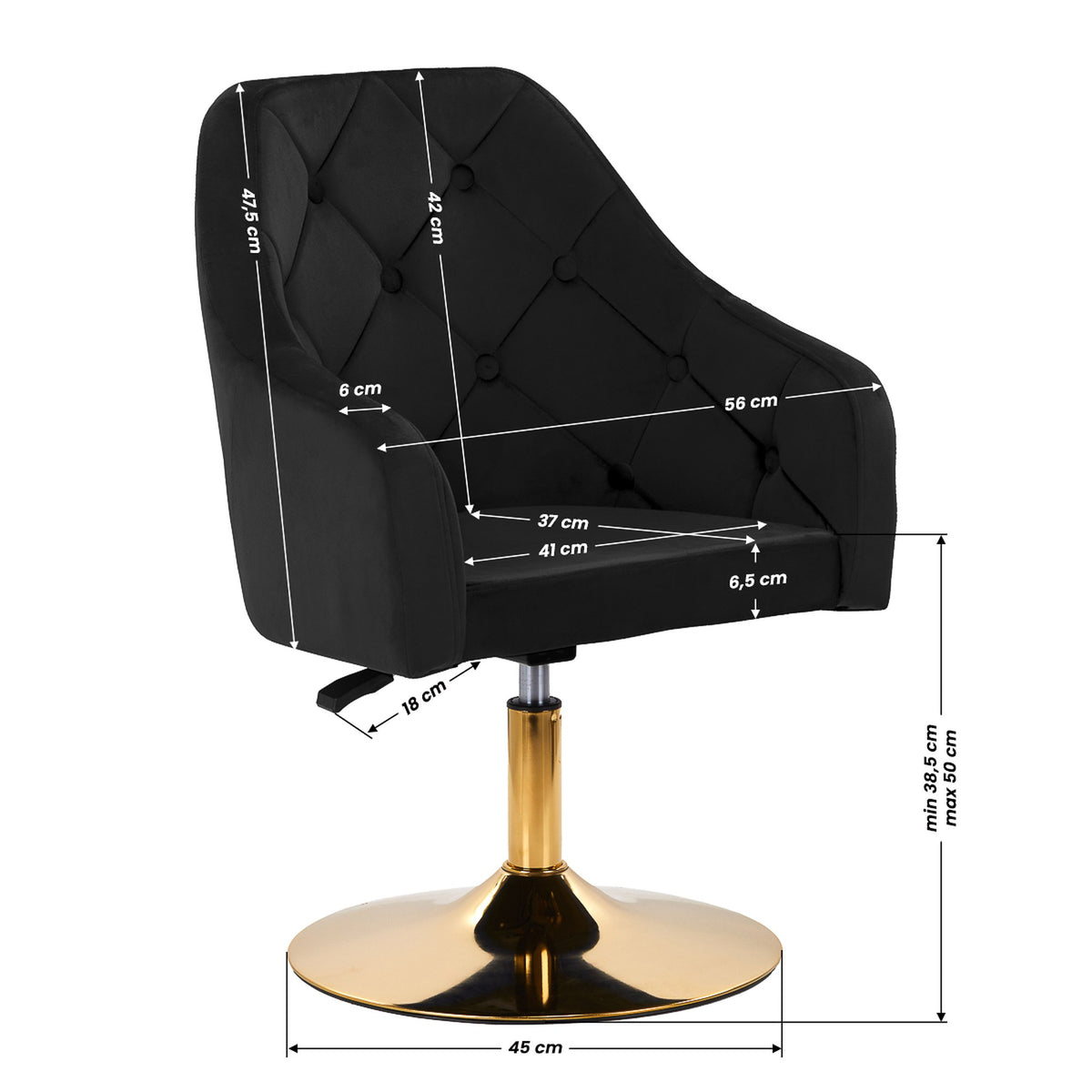 4Rico Poltrona Girevole QS-BL14G in Velluto - Nero