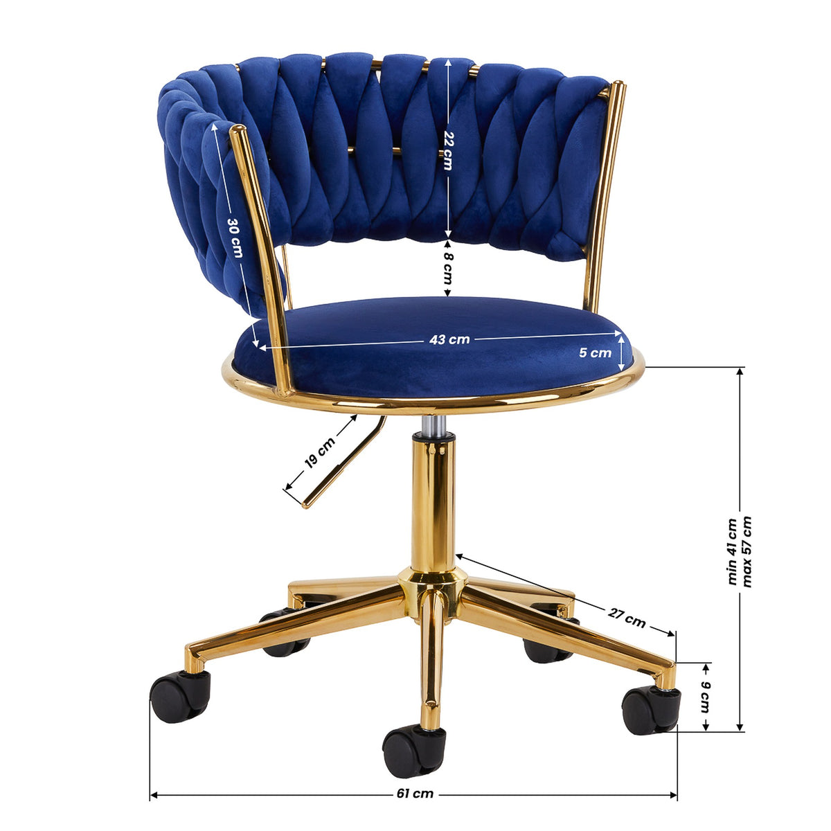 4Rico Poltrona Girevole QS-GW01G in Velluto - Blu Navy