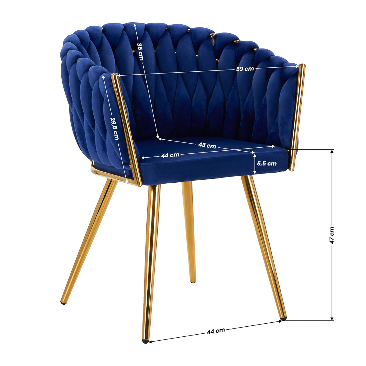 4Rico Poltrona QS-GW06G in Velluto - Blu Navy