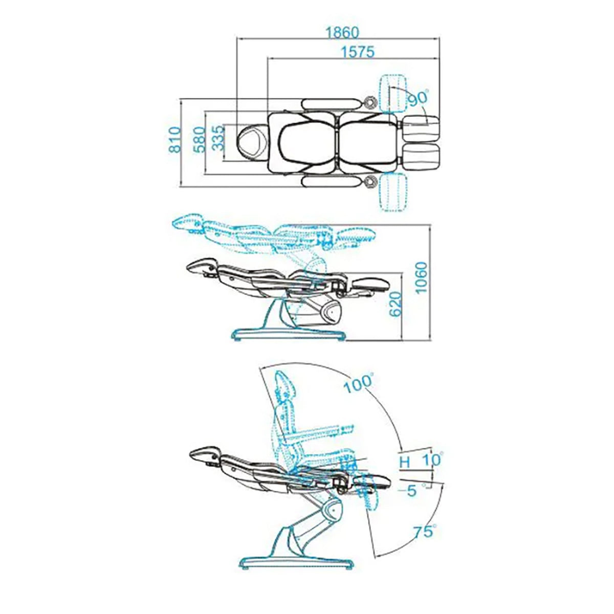 Azzurro Poltrona Lettino Elettrica 870S 3 Motori - Bianco