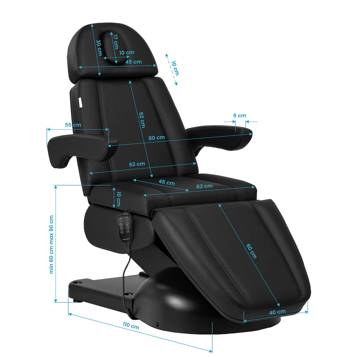 Azzurro Poltrona Lettino Elettrica Lux 3 Motori - Nero