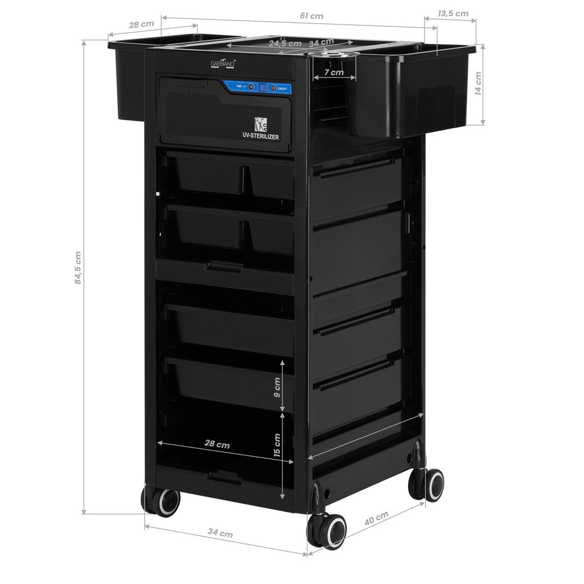 Gabbiano Carrello 68UV con Sterilizzatore per Parrucchiere - Nero