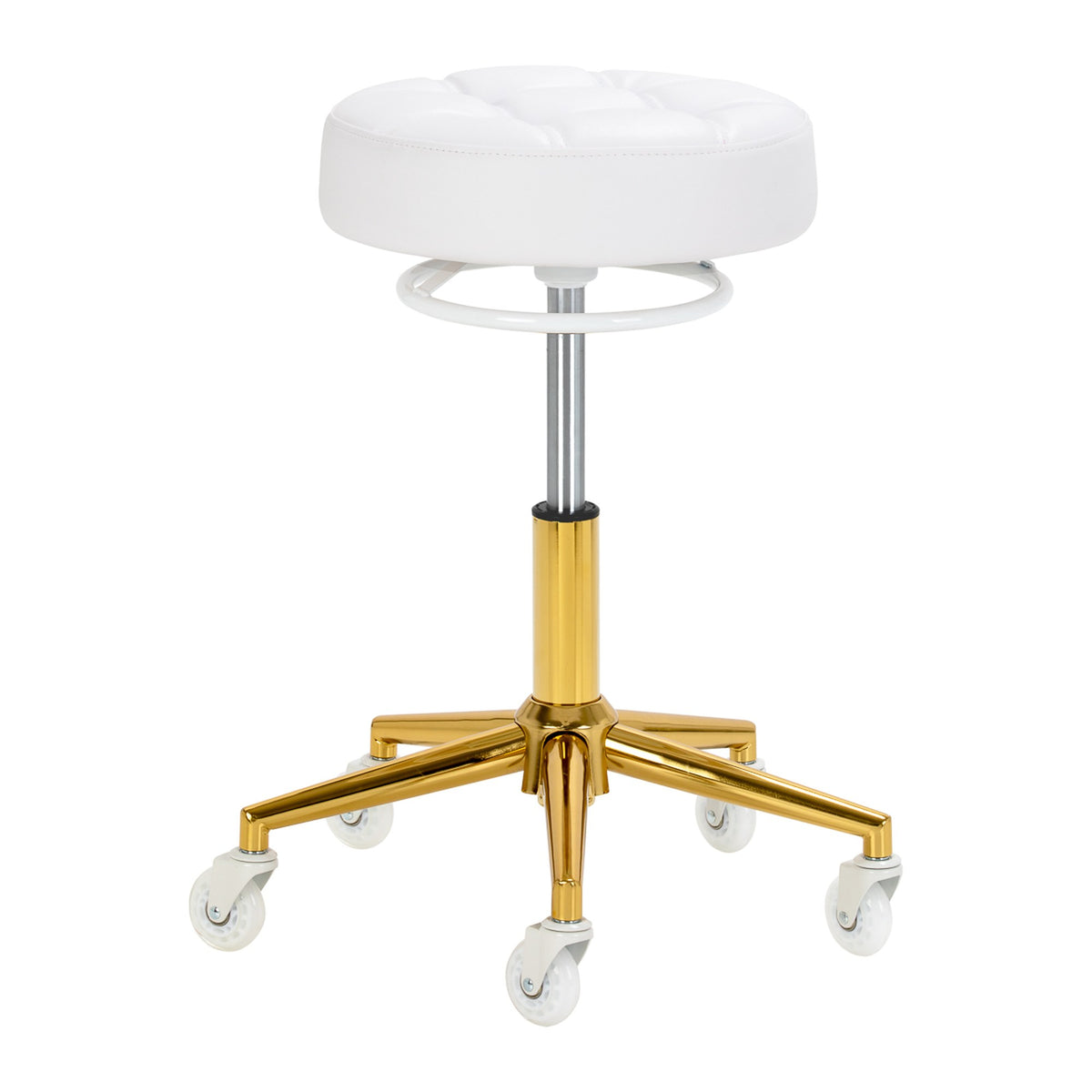 Gabbiano Sgabello D054G con Rotelle - Gold Bianco
