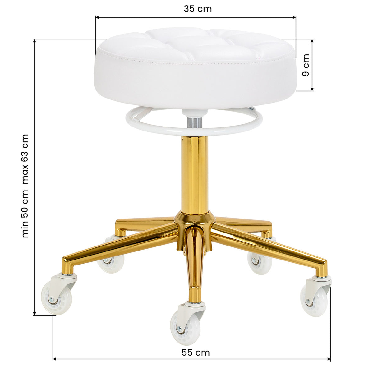 Gabbiano Sgabello D054G con Rotelle - Gold Bianco