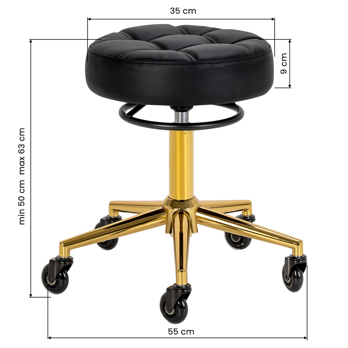 Gabbiano Sgabello D054G con Rotelle - Gold Nero