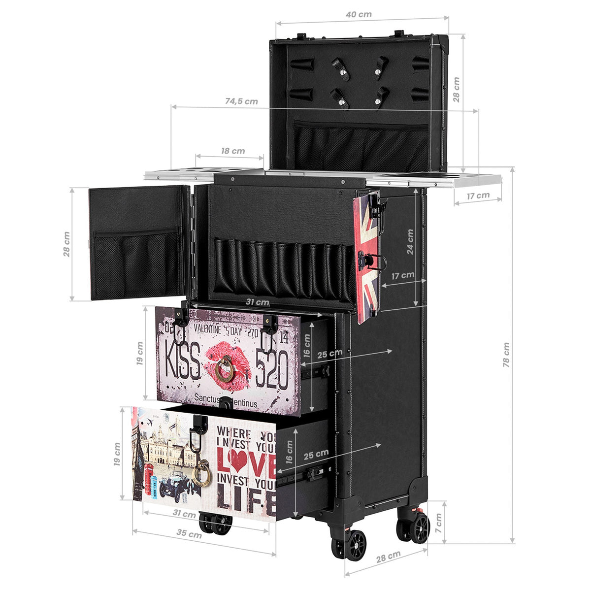 Gabbiano Valigia Trolley C12 per Parrucchiere - Nero