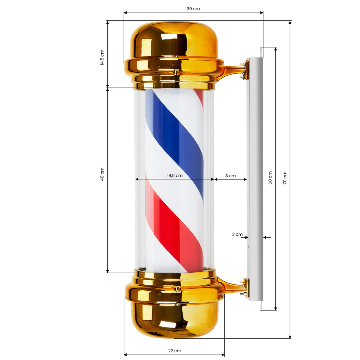 Insegna Luminosa Rotante BB-02 Barber Shop Large - Oro