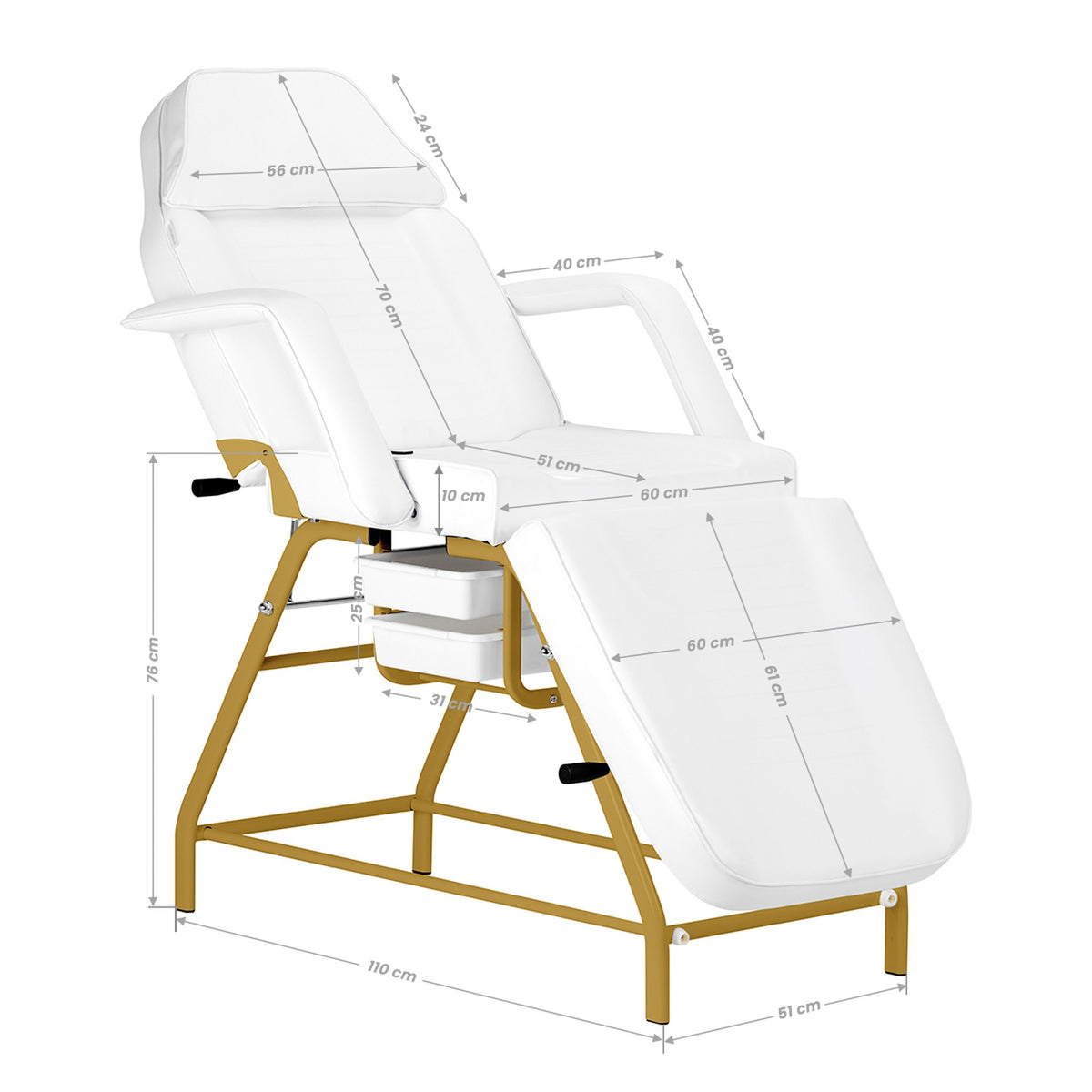 Poltrona Lettino 557G con Vassoi - Bianco Oro
