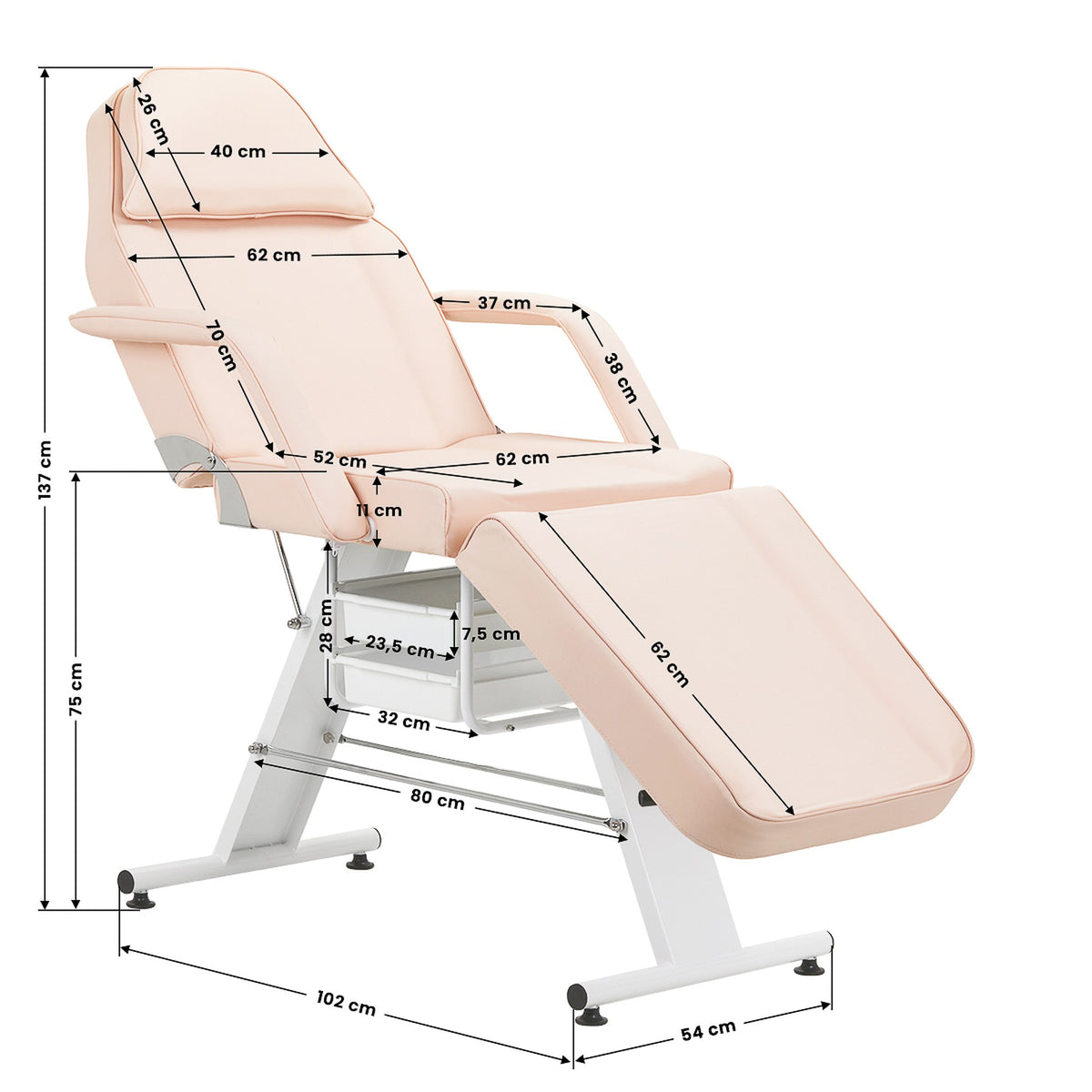 Poltrona Lettino Basic 202 con Vassoi - Rosa