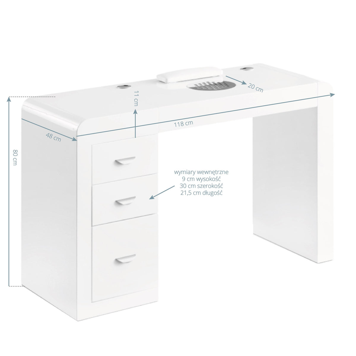 Tavolino Manicure 312 con Aspiratore e Cassettiera Destra - Bianco